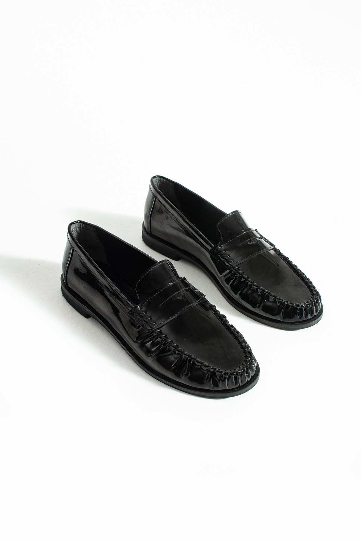 Kadın Siyah Rugan Loafer Günlük Ayakkabı Saraçlı Düz Taban Verna