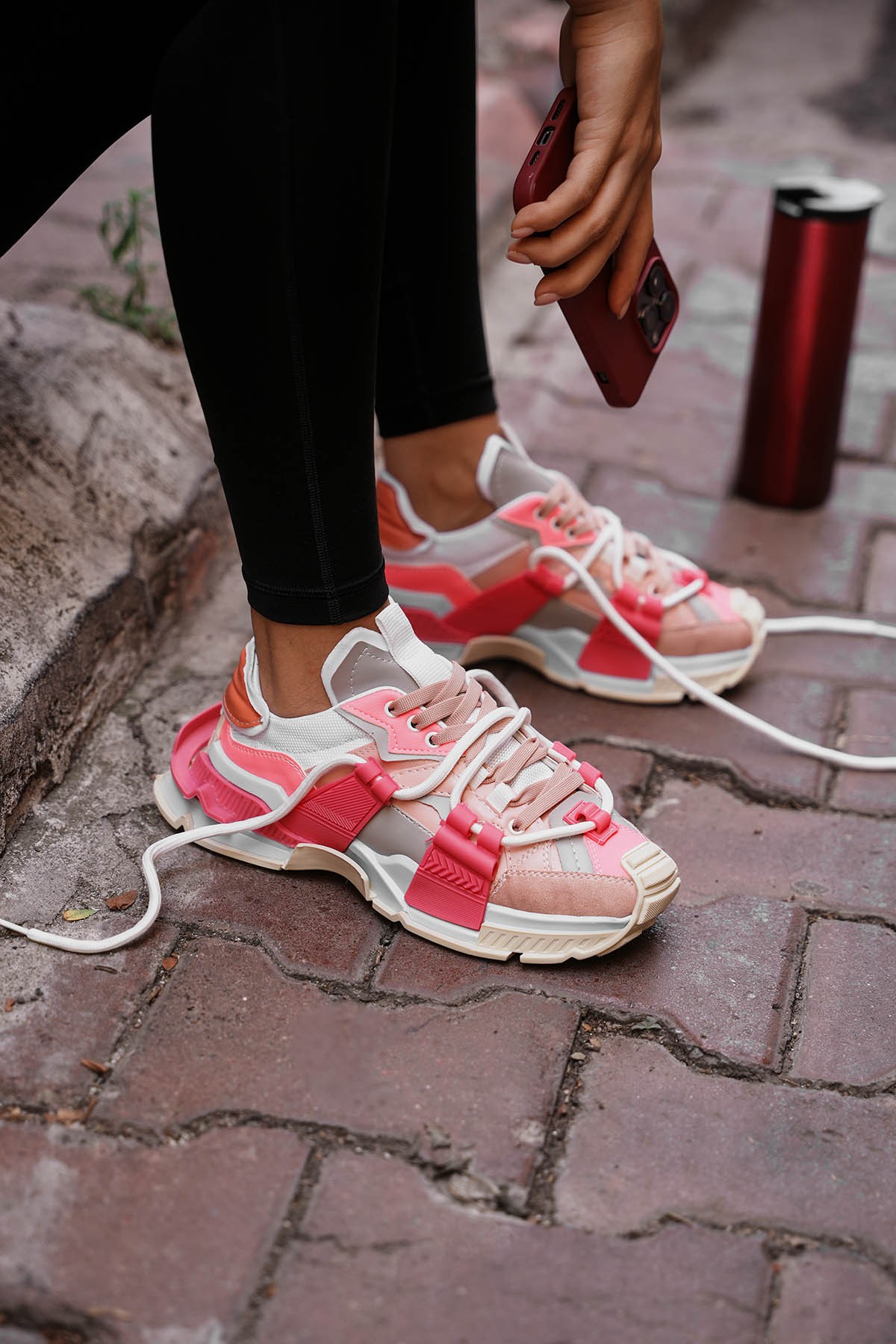 Kadın lopez Pudra Fujya Bağcık Detaylı Sneaker Spor Ayakkabı