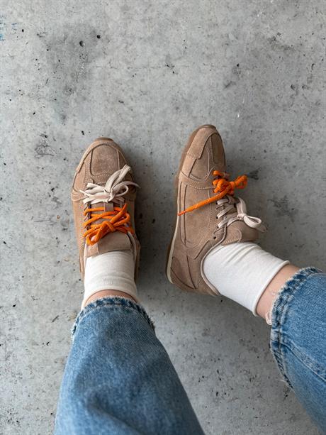 Kadın Vizon Hakiki Deri Süet Çift Bağcıklı Renkli Sneaker Spor Ayakkabı Olessa