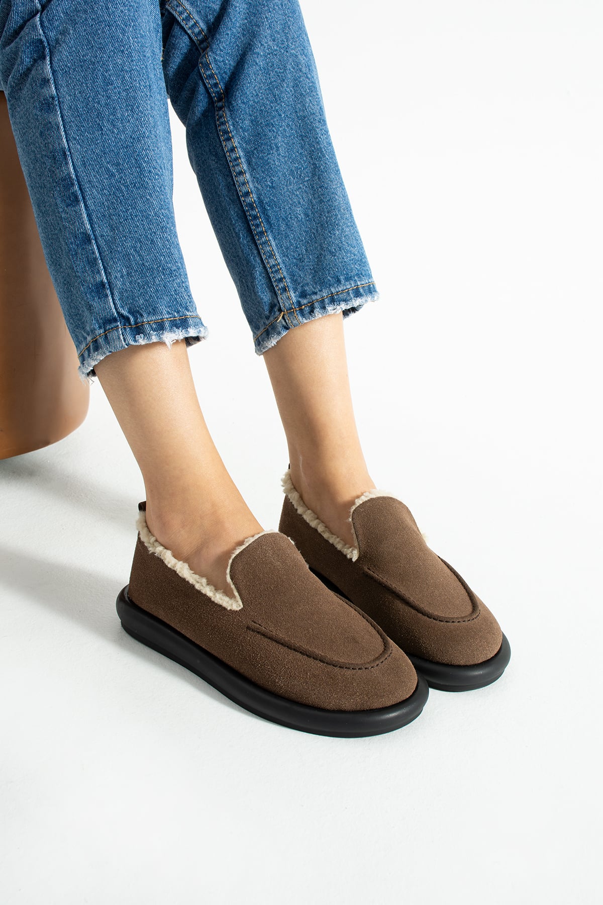  Kadın Süet Loafer Makosen  Günlük Ayakkabı Tornus Kahve