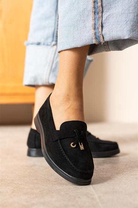 Woller Siyah Loafer Süet Kadın Ayakkabı