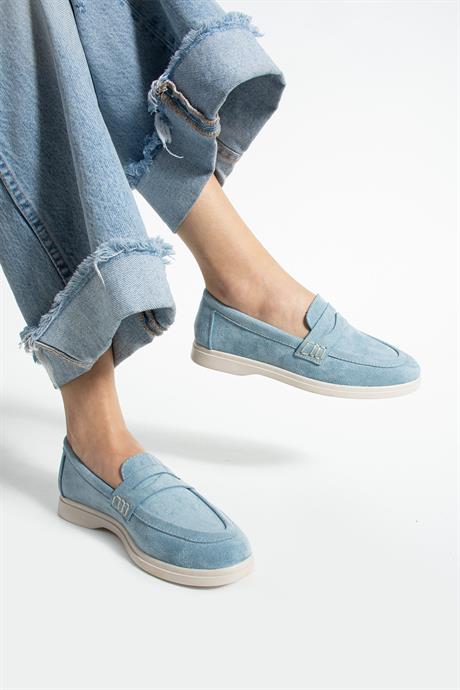 Bebe mavi Süet Loafer Günlük Ayakkabı Kadın Gabby