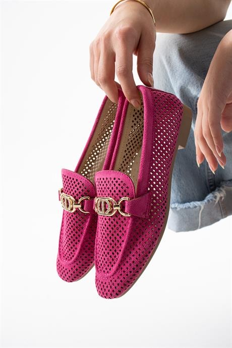 Kadın Yazlık Delikli Loafer Günlük Ayakkabı Sariva Fuşya