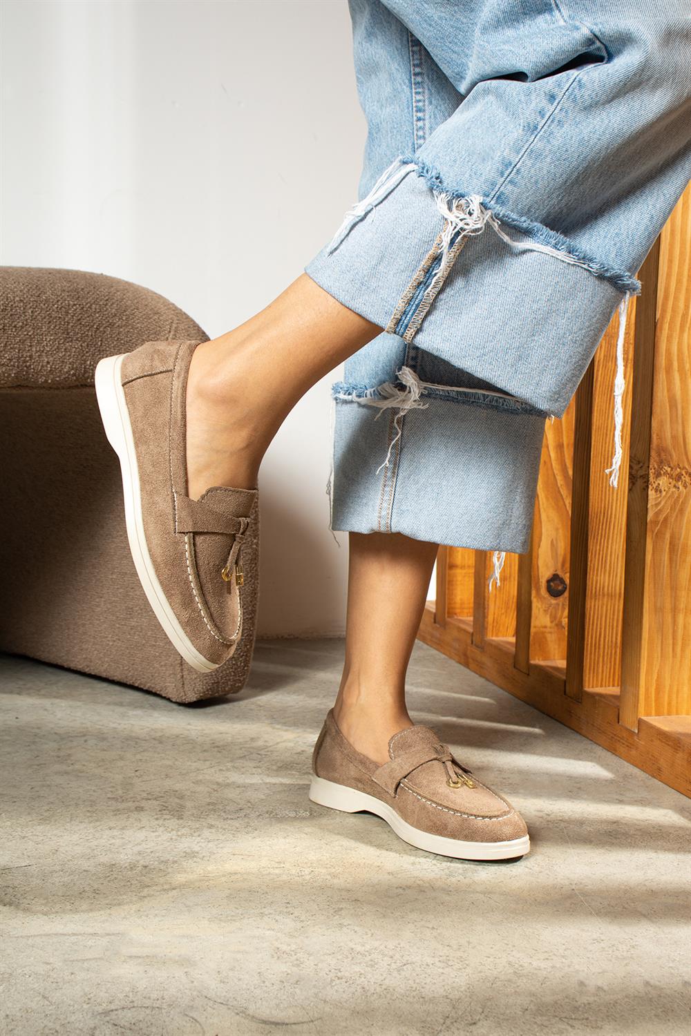 Woller Vizon Loafer Süet Kadın Ayakkabı