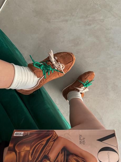 Kadın Taba Hakiki Deri Süet Çift Bağcıklı Renkli Sneaker Spor Ayakkabı Olessa