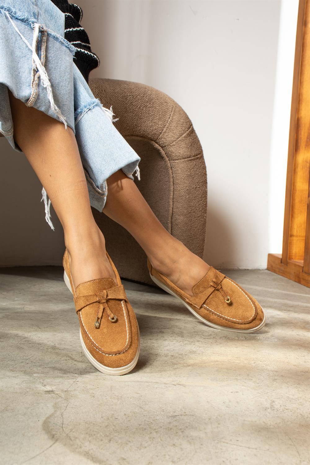 Woller Taba Loafer Süet Kadın Ayakkabı