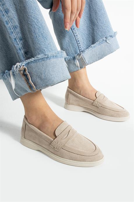 Bej Süet Loafer Günlük Ayakkabı Kadın Gabby