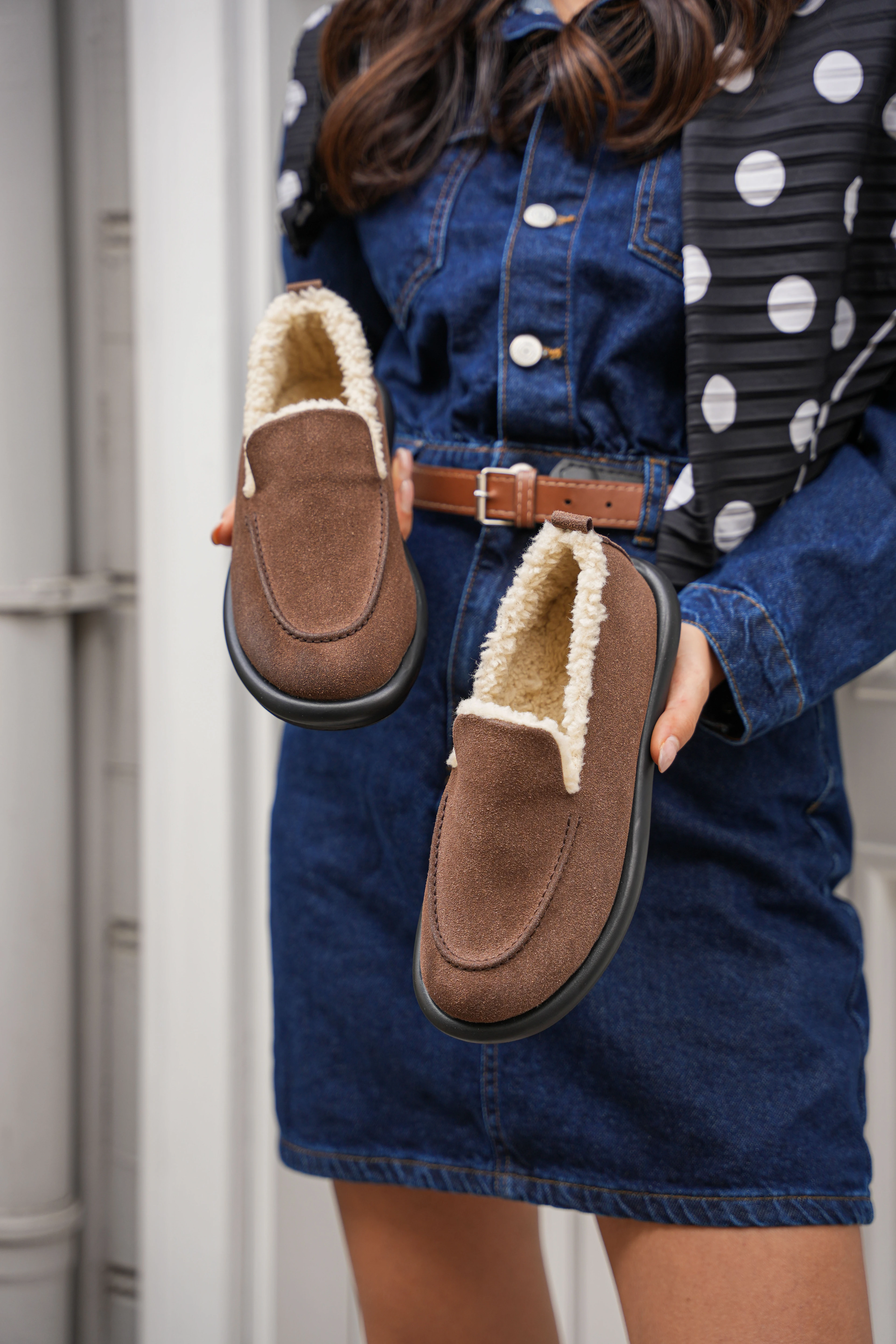  Kadın Süet Loafer Makosen  Günlük Ayakkabı Tornus Kahve