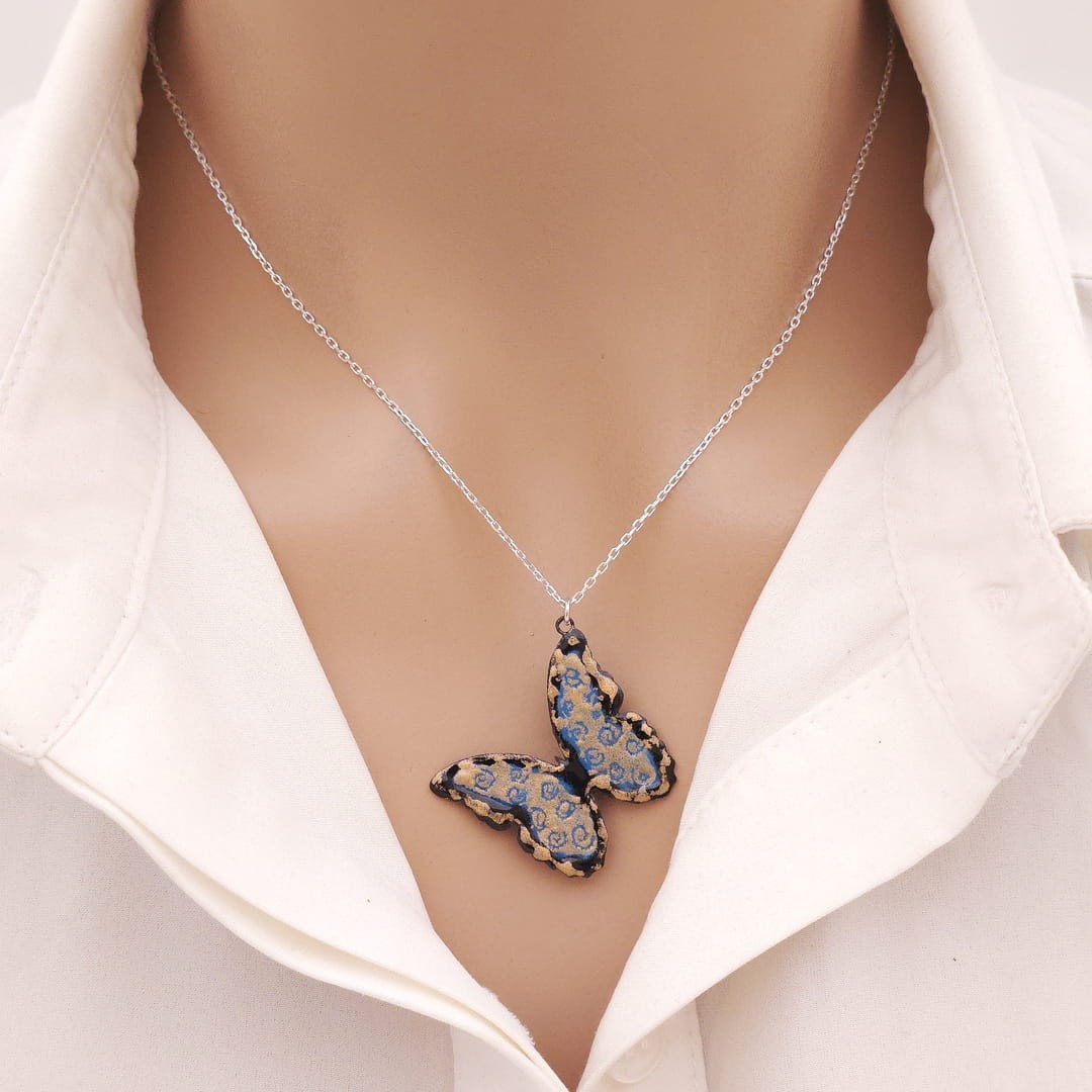 Golden Butterfly Kolye Gümüş Zincirli