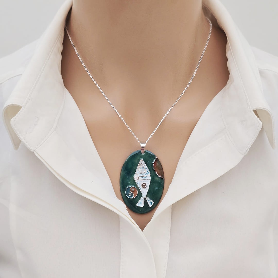 Cloisonné Balık Kolye ReBalance Gümüş Zincirli