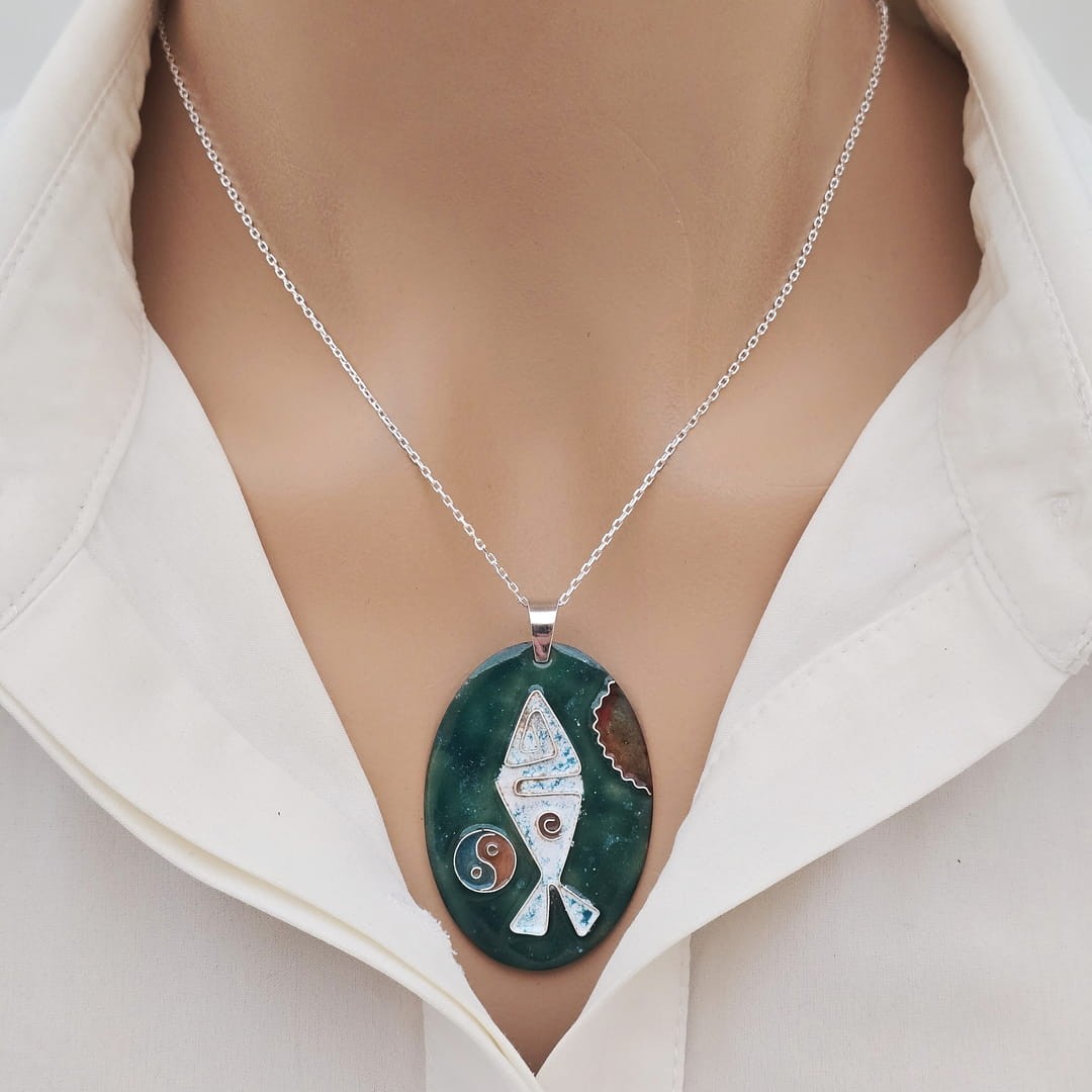Cloisonné Balık Kolye ReBalance Gümüş Zincirli