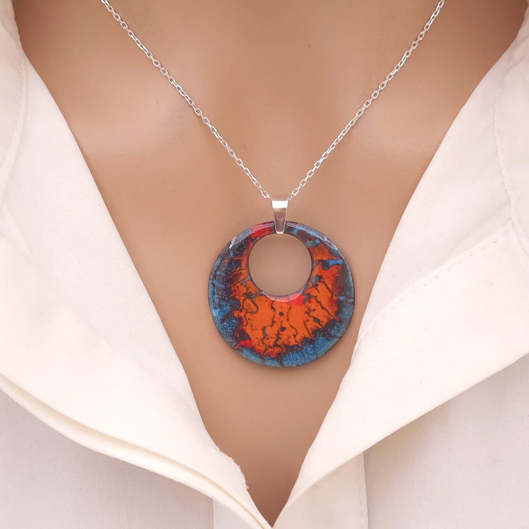 Ebruli Ocean Gem Kolye Gümüş Zincirli