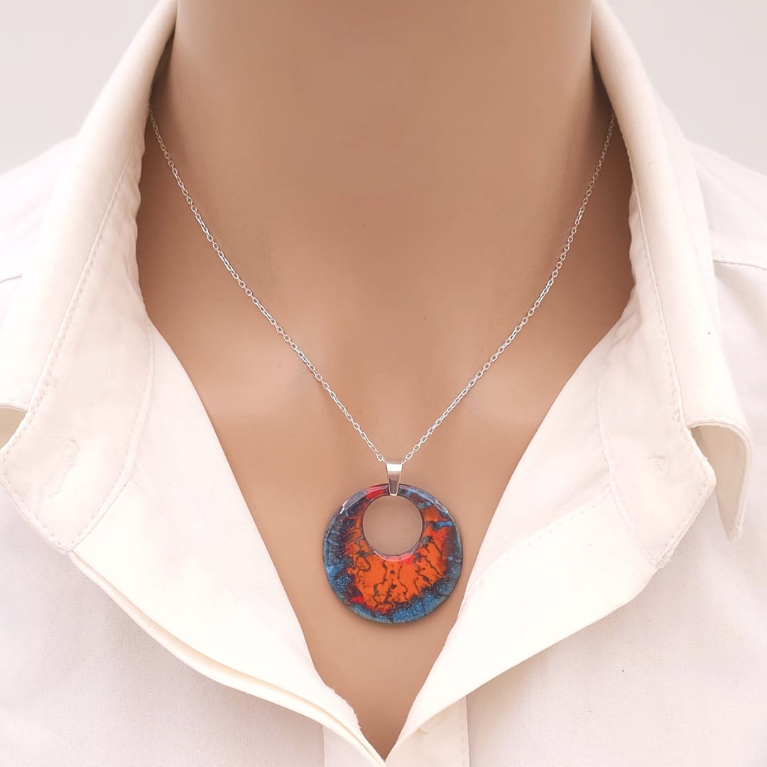 Ebruli Ocean Gem Kolye Gümüş Zincirli
