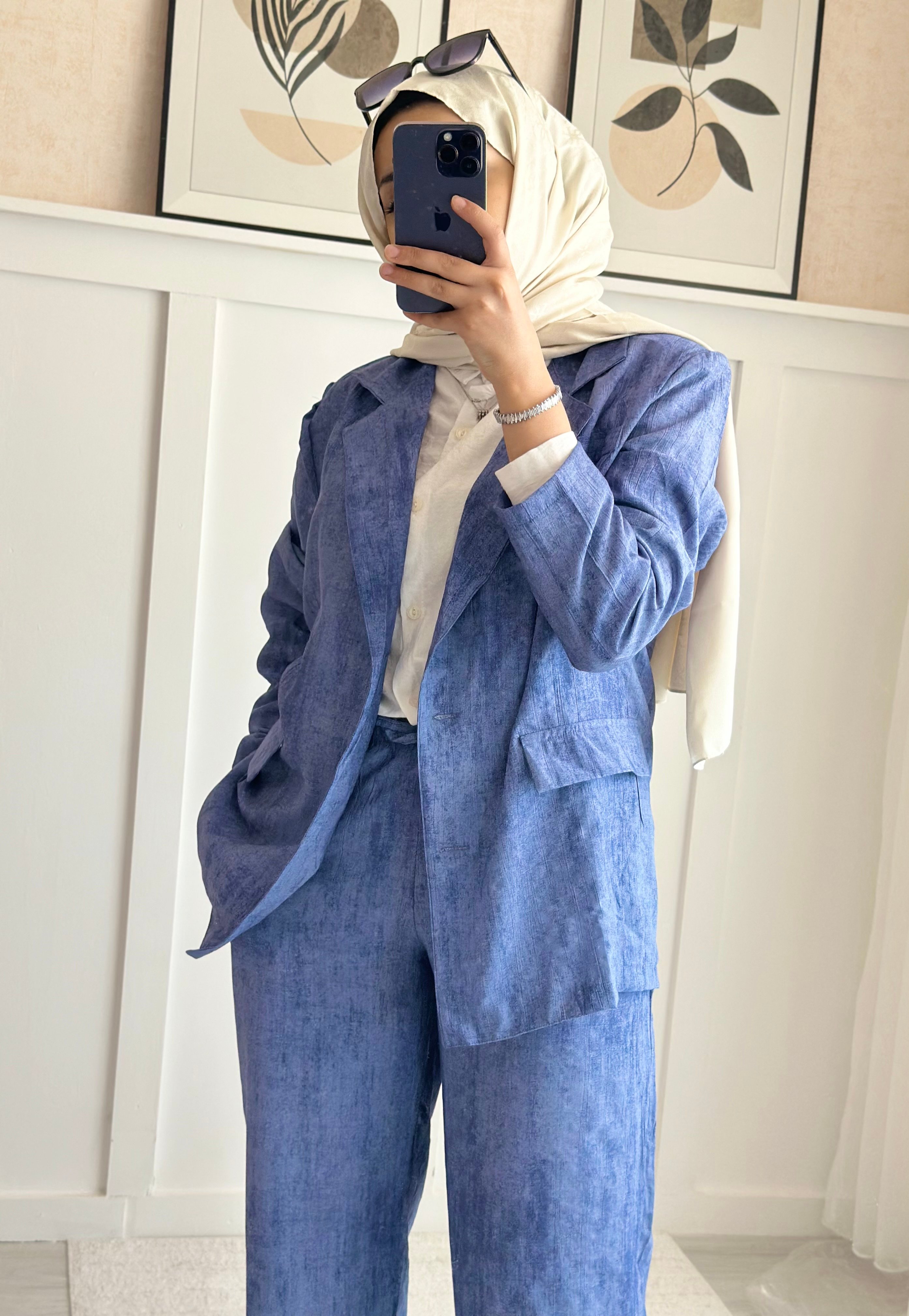 Batik Çilek Keten Takım - Mavi