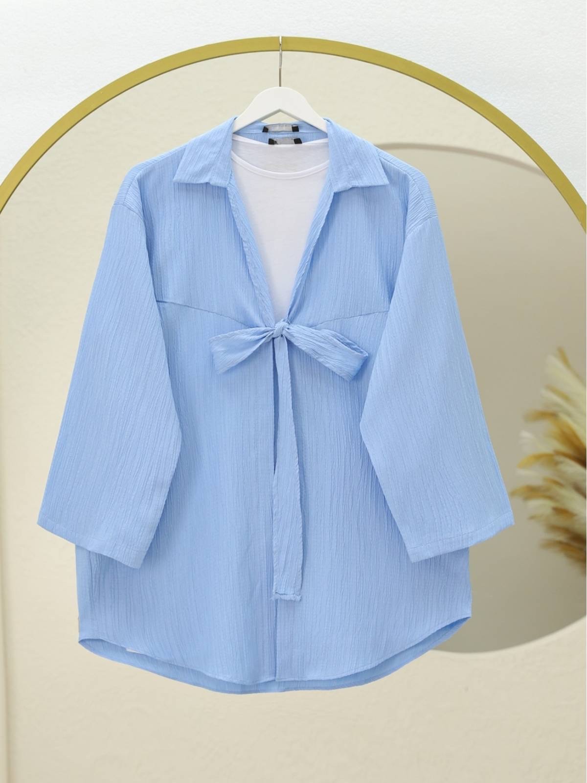 Önden Bağlamalı Krınkıl Kimono -Bebe Mavi