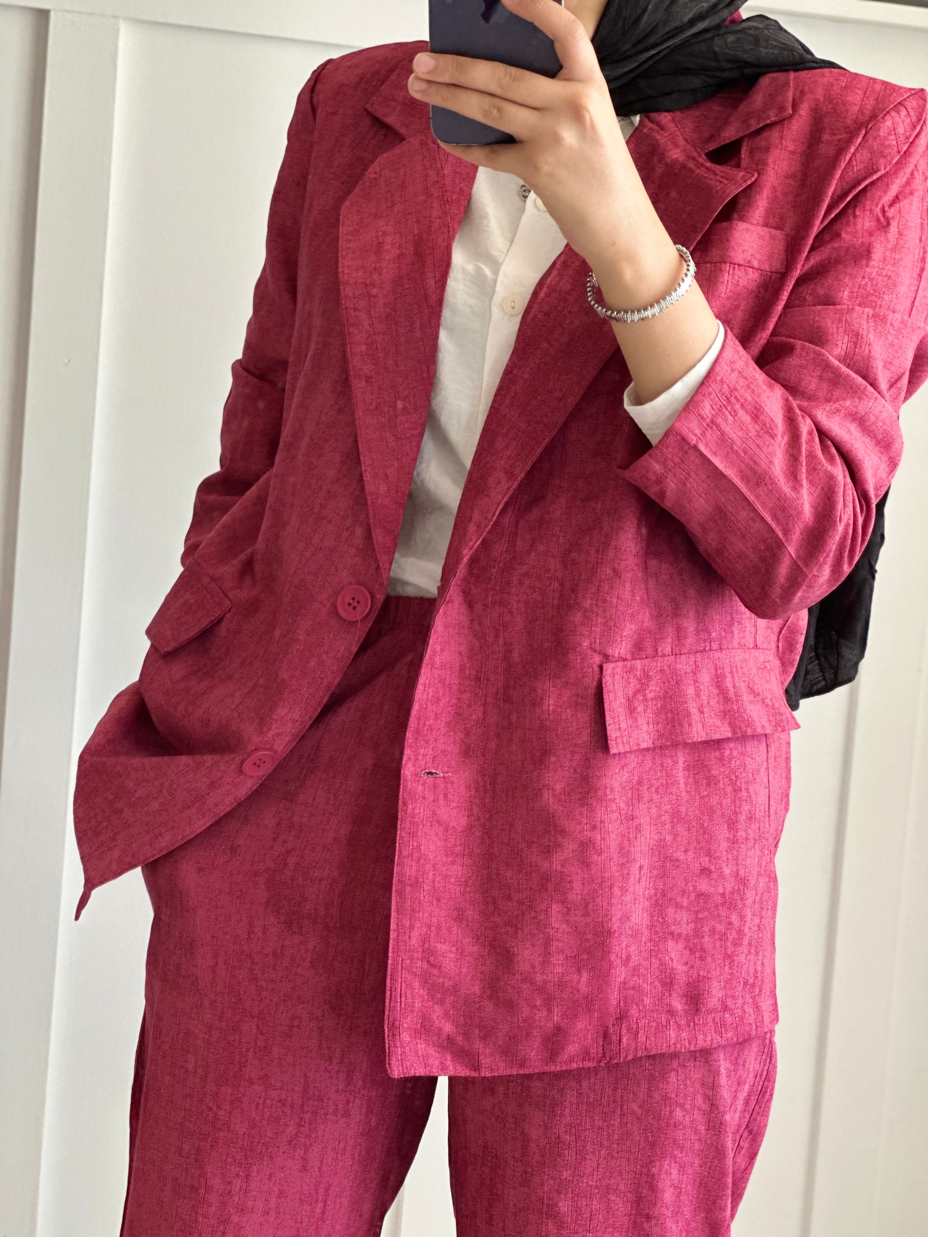 Batik Çilek Keten Takım -Pembe