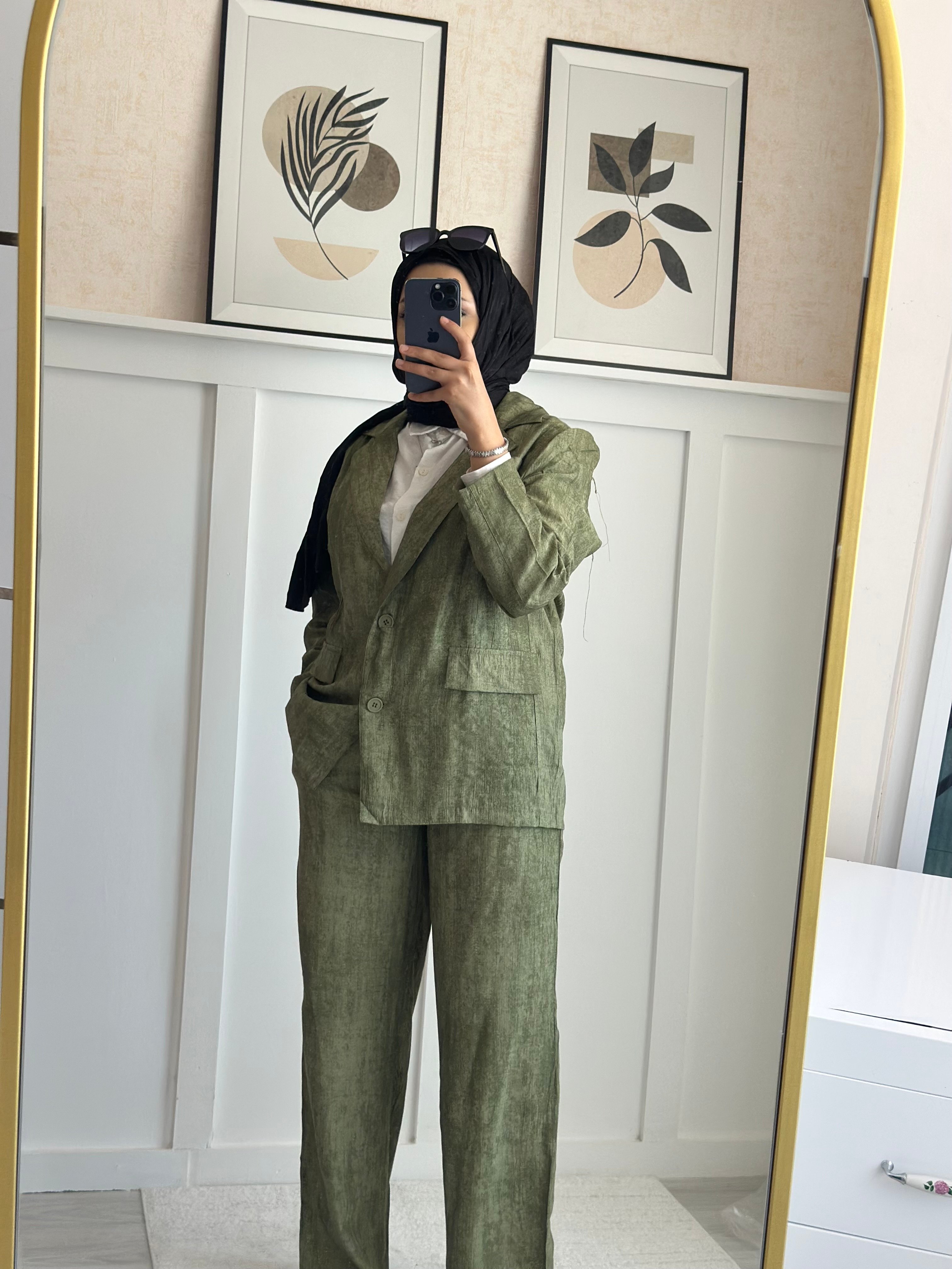 Batik Çilek Keten Takım - Haki