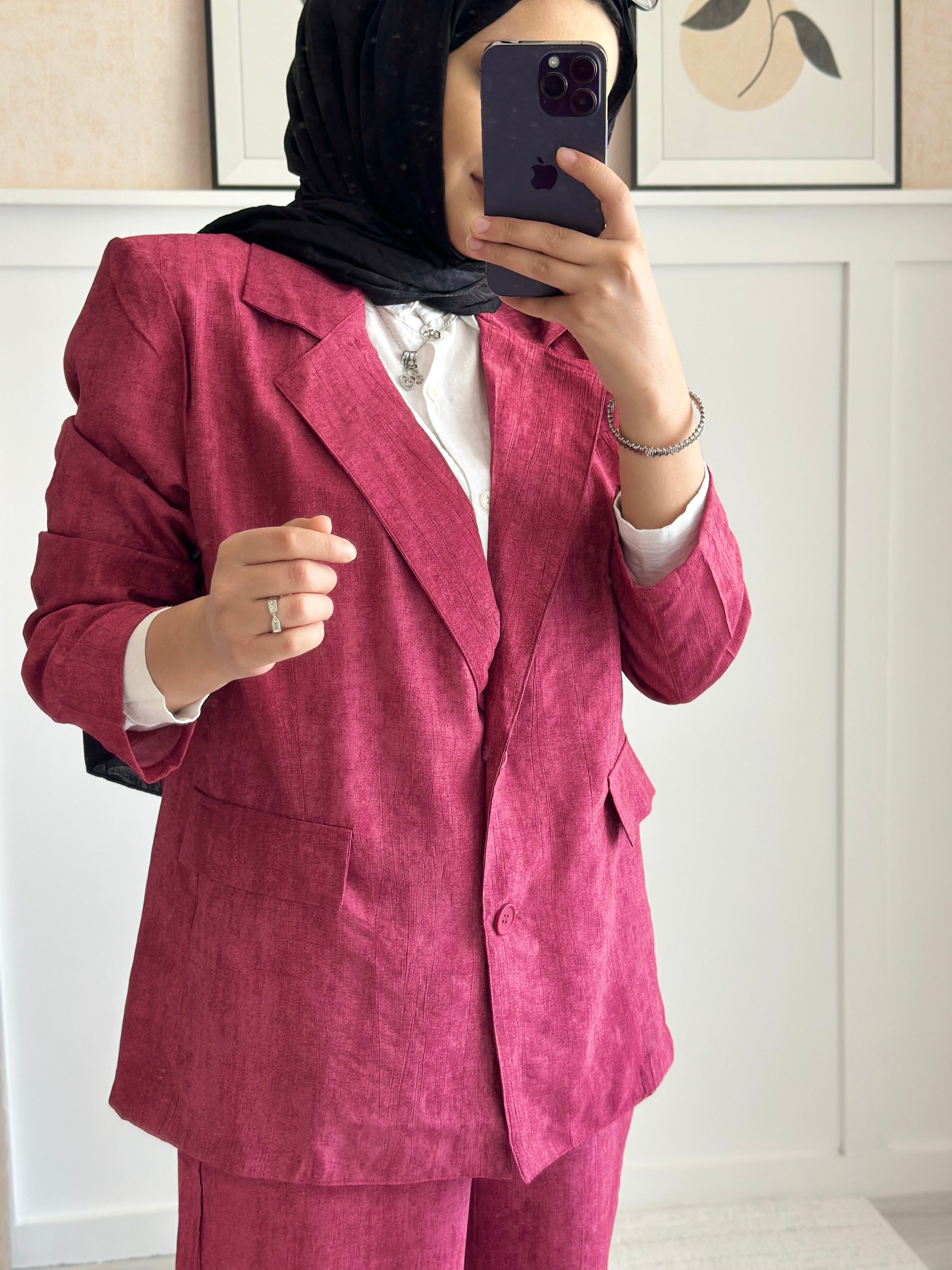Batik Çilek Keten Takım -Pembe