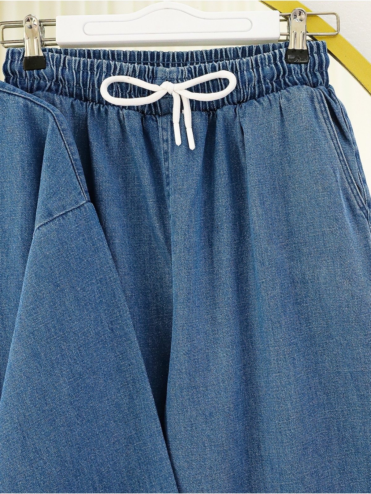 Önü Bağlamalı Cepli Pantolonlu Kot Kimono Takım -Koyu Mavi
