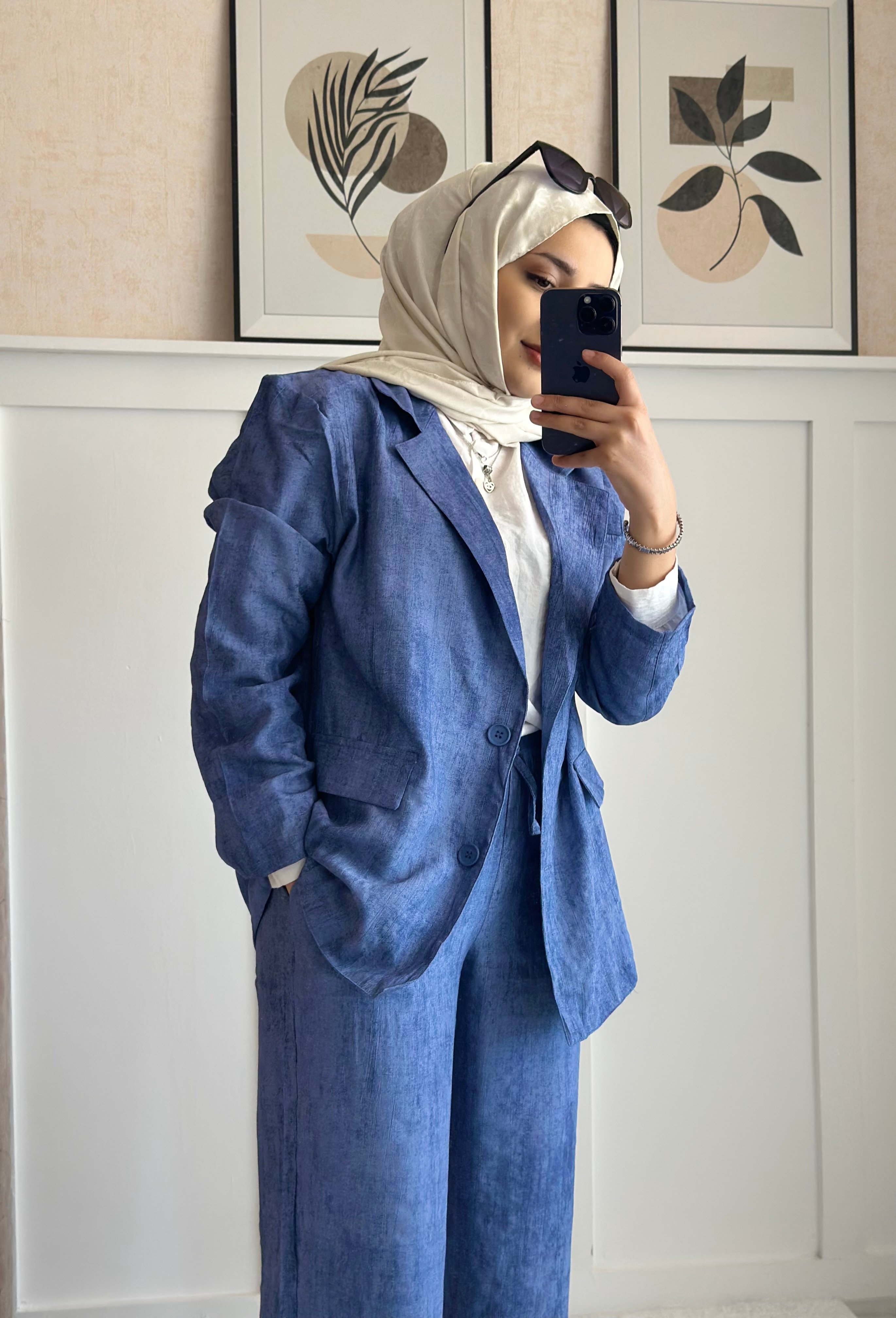 Batik Çilek Keten Takım - Mavi