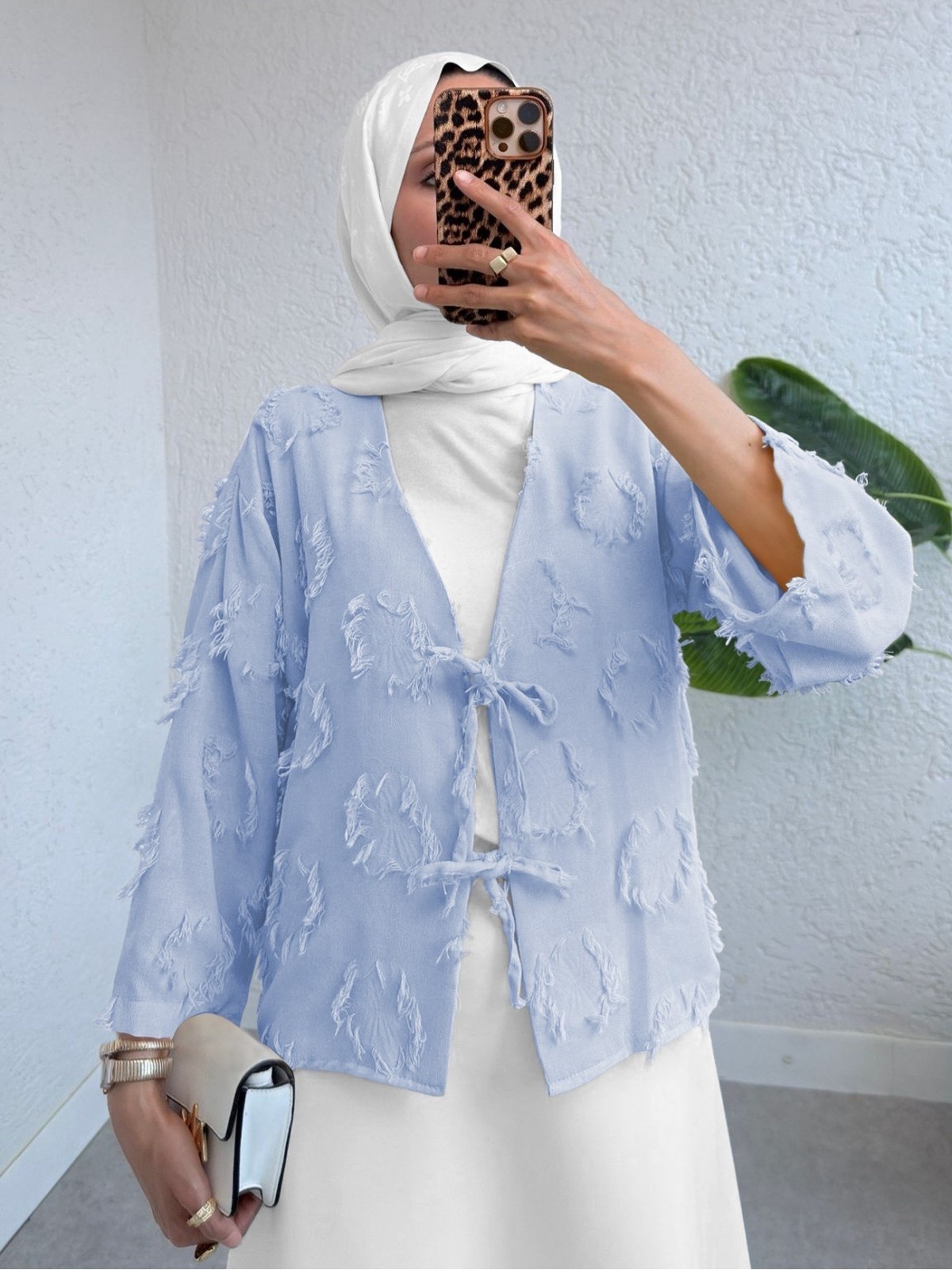 Önü Bağlamalı Püskül Detaylı Kimono -Bebe Mavi