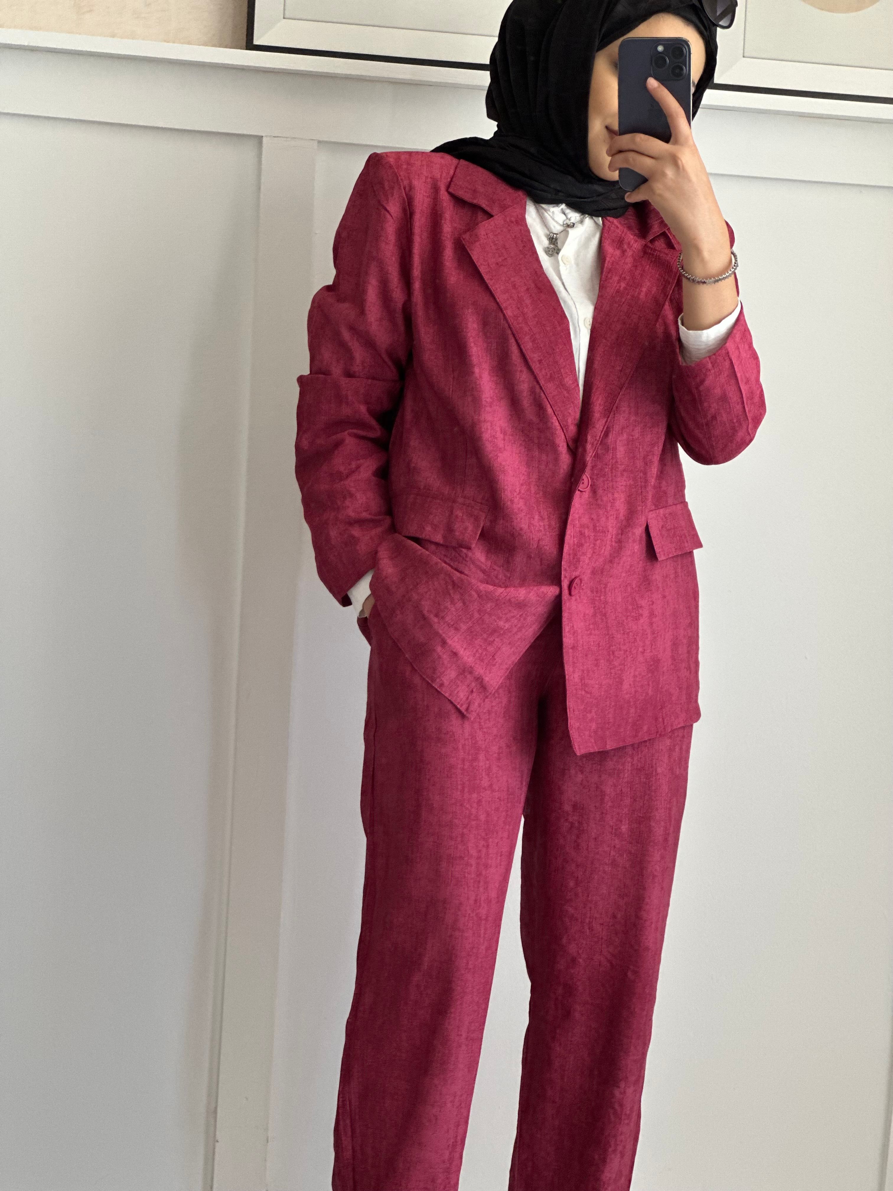 Batik Çilek Keten Takım -Pembe
