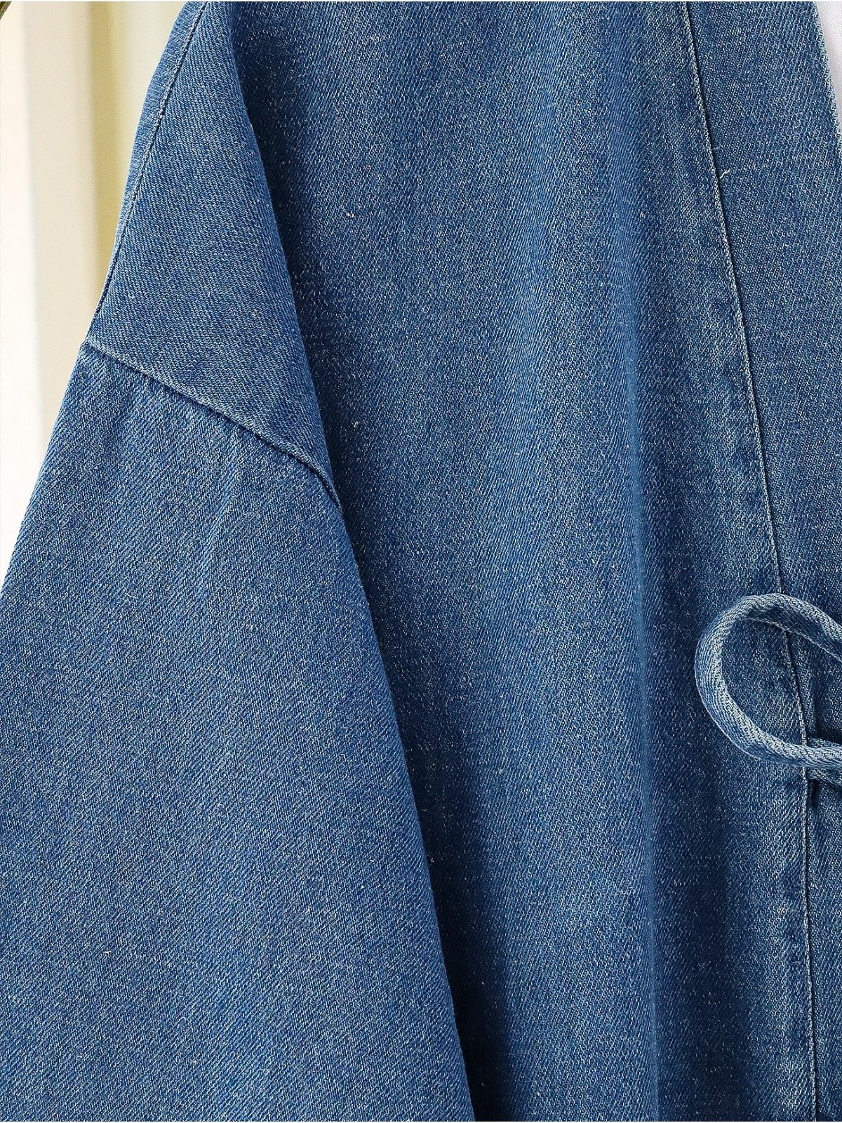Önü Bağlamalı Cepli Pantolonlu Kot Kimono Takım -Koyu Mavi
