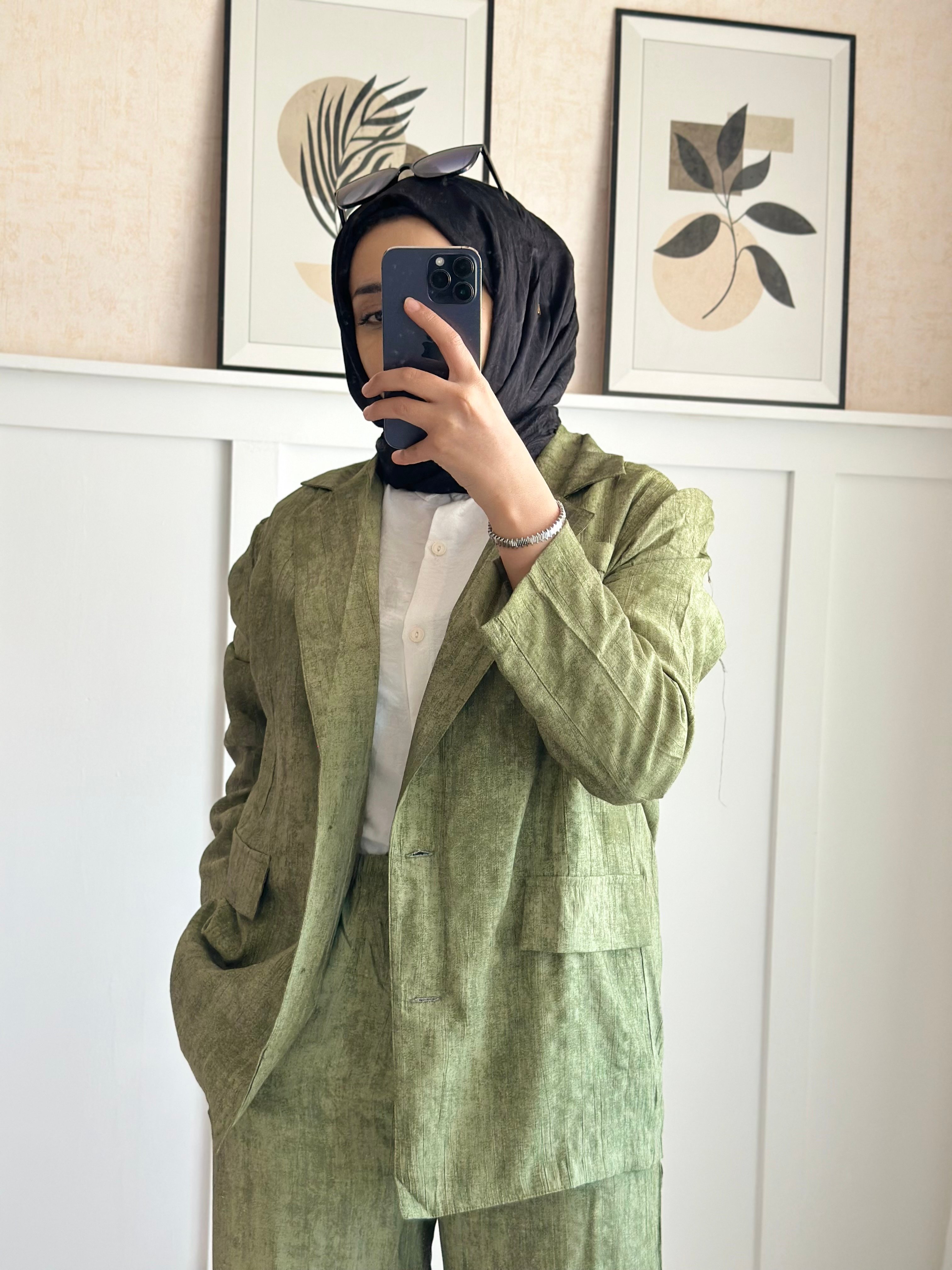 Batik Çilek Keten Takım - Haki