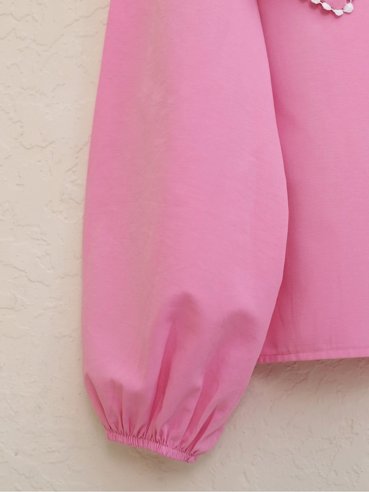 Önlük Yaka Bağlamalı Kolu Lastikli Gömlek -Pembe