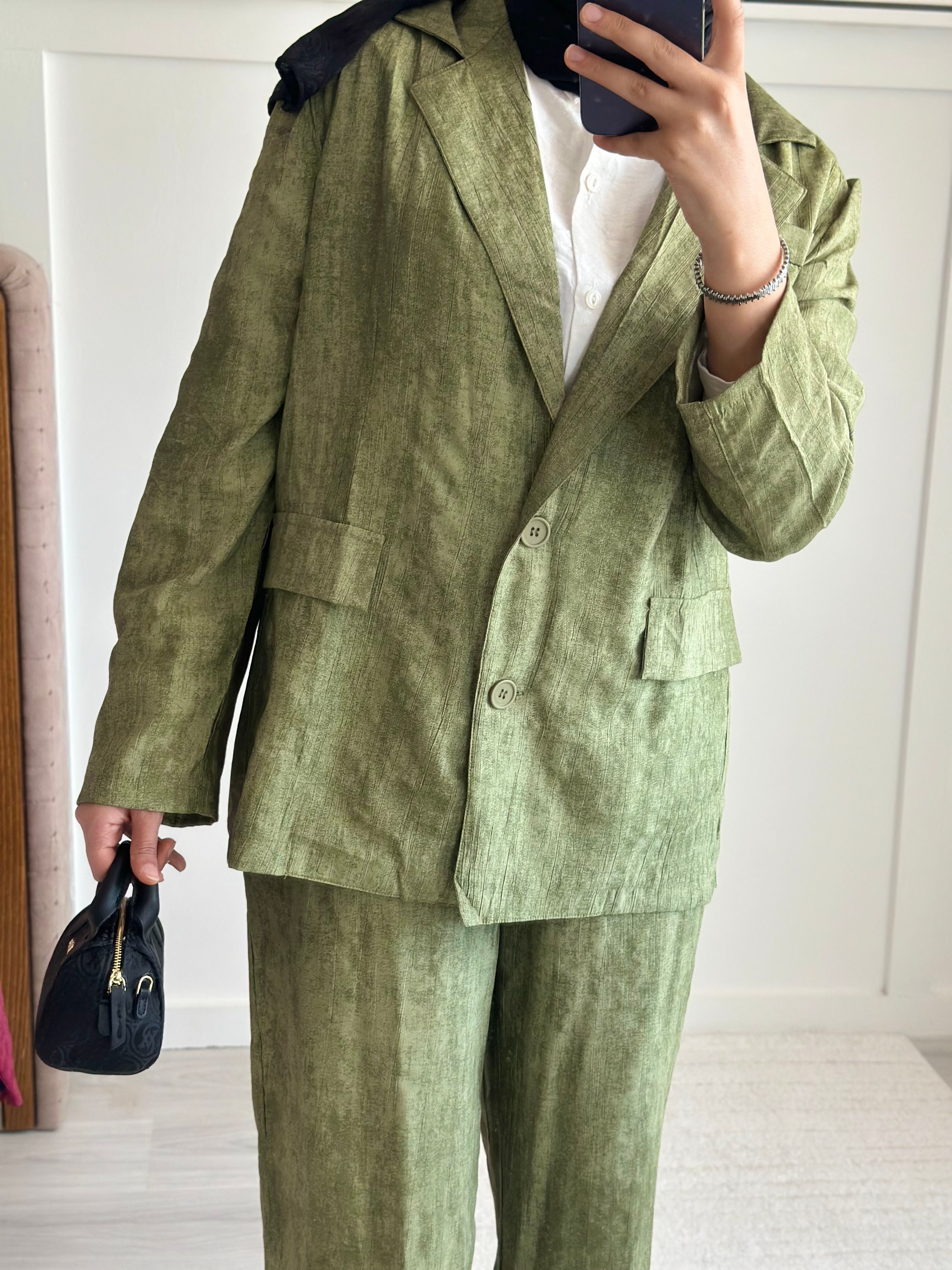 Batik Çilek Keten Takım - Haki