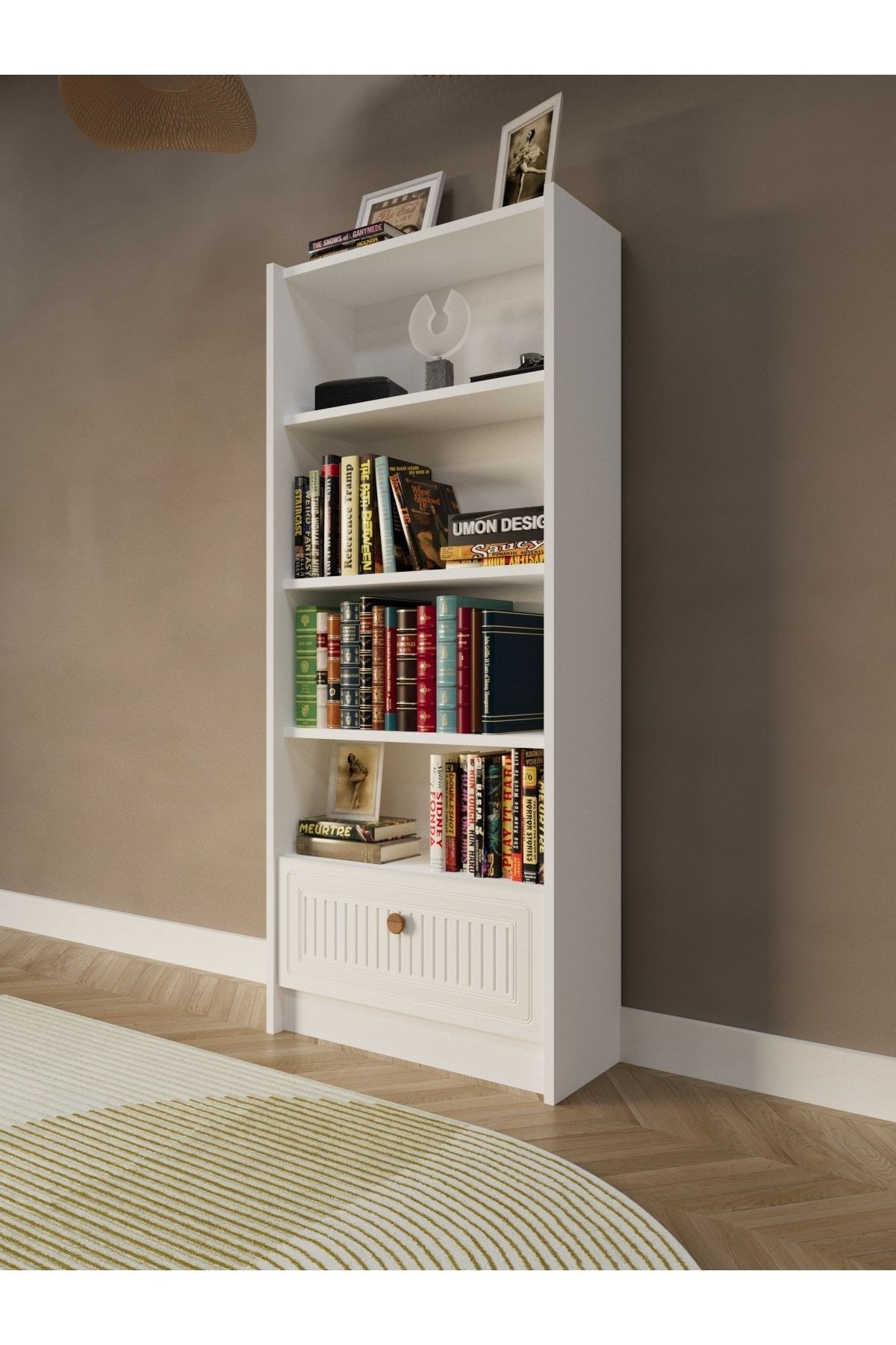 Bohem 5 Raflı Kapaklı Kitaplık MDF Dekoratif Kapak