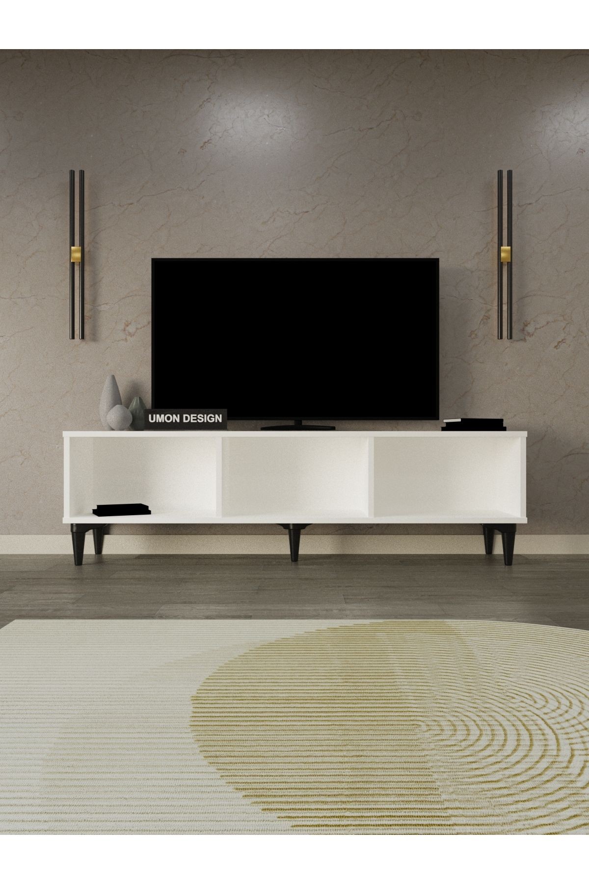 Line Tv Ünitesi 150 cm Üç Kapaklı MDF Kapak Raflı Ayaklı TV Sehpası