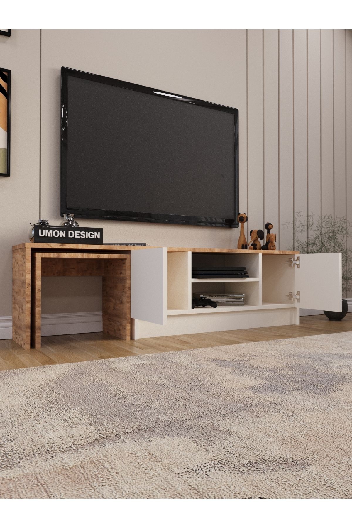 Teos Zigonlu Tv Ünitesi 150 Cm Zigon Sehpalı Televizyon Sehpası