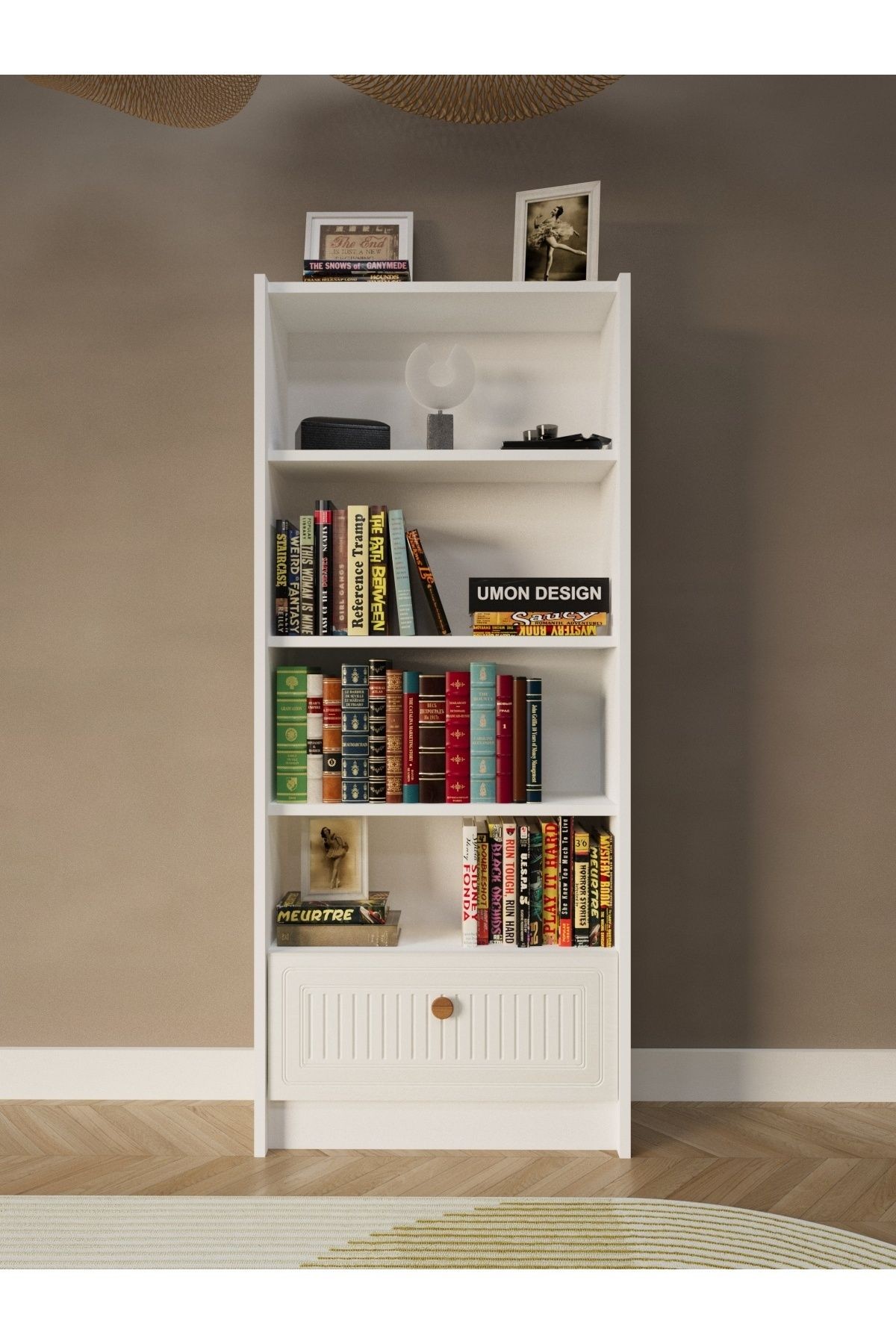 Bohem 5 Raflı Kapaklı Kitaplık MDF Dekoratif Kapak