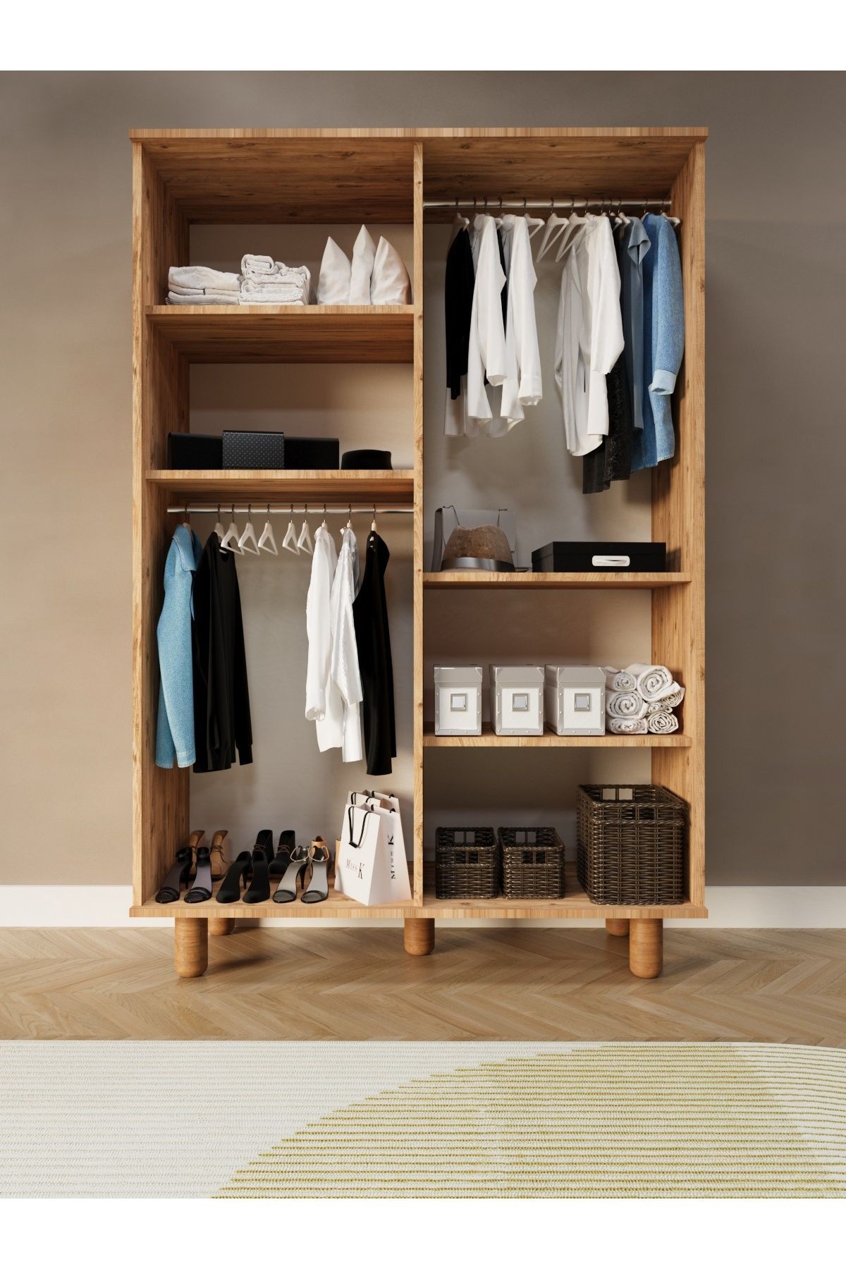 Boheme 4 Kapaklı Dolap Gardırop Modern Elbise Dolabı MDF Dekoratif Kapak
