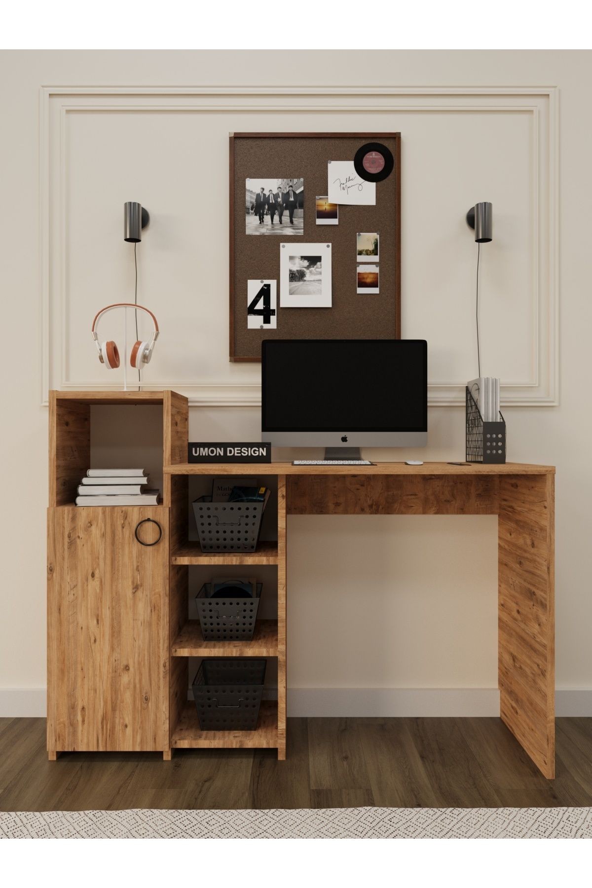 Umon Design Kitaplıklı Raflı Çalışma Masası, Çocuk Çalışma Masası, Dolaplı Çalışma Masası