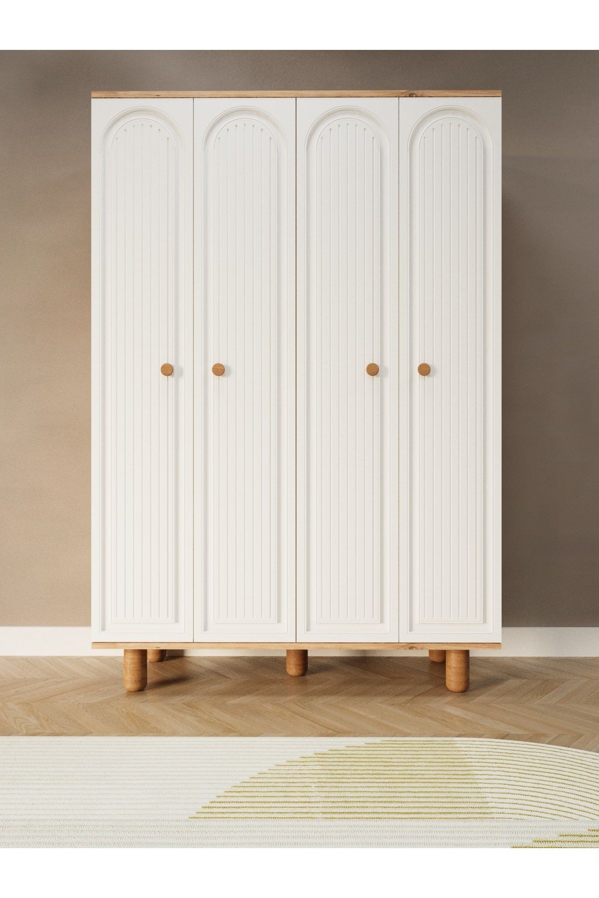 Boheme 4 Kapaklı Dolap Gardırop Modern Elbise Dolabı MDF Dekoratif Kapak