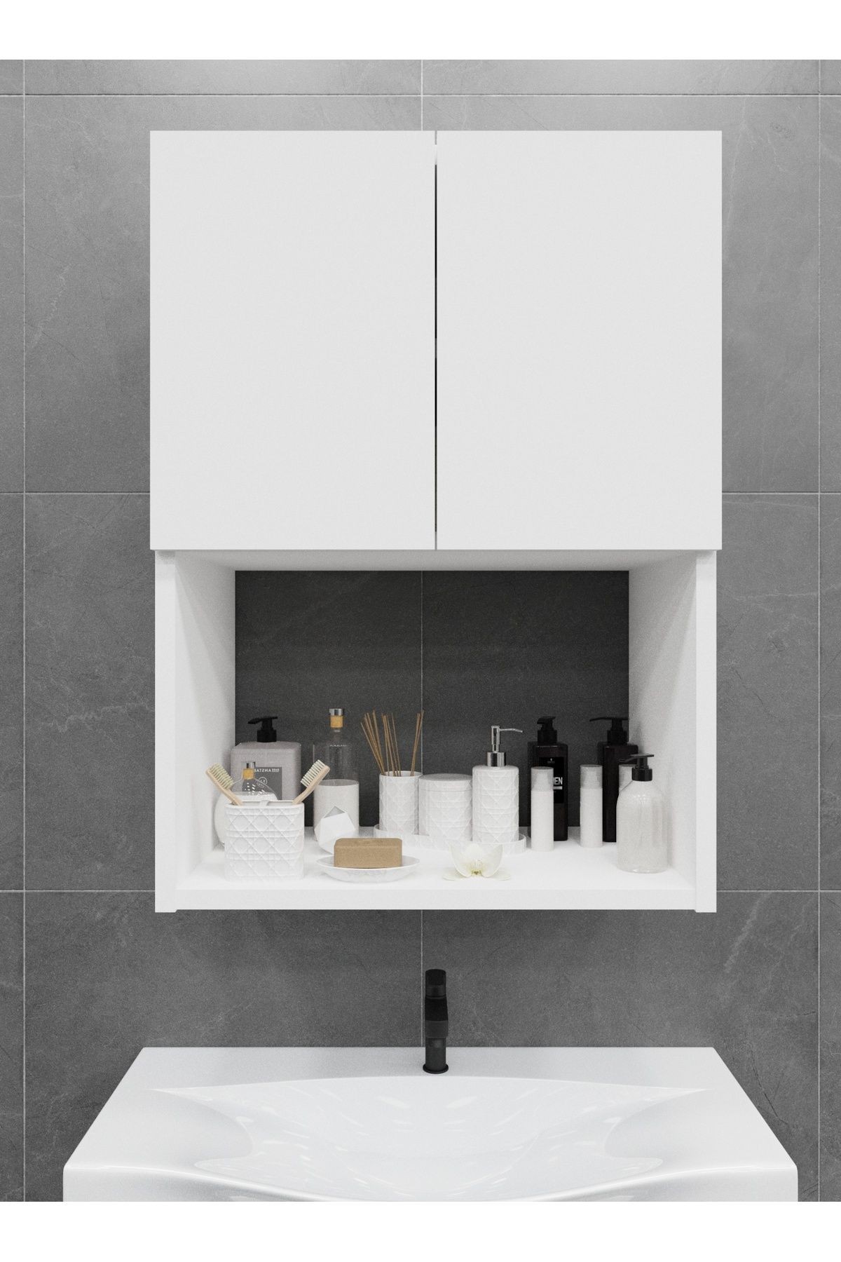 Banyo Dolabı Lavabo Üstü 2 Kapaklı Dolap Ecza Dolabı Beyaz