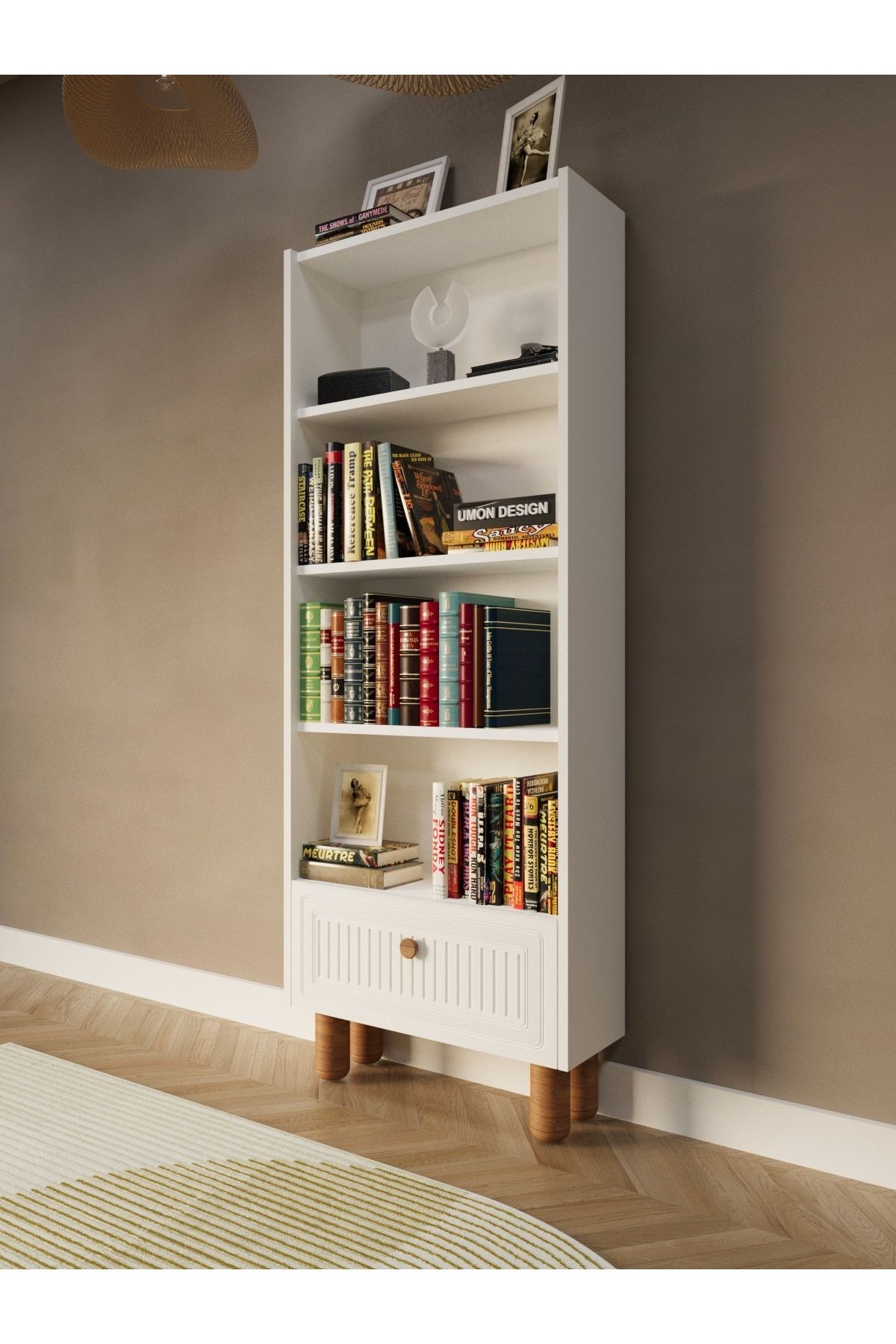 Bohem 5 Raflı Kapaklı Kitaplık MDF Dekoratif Kapak