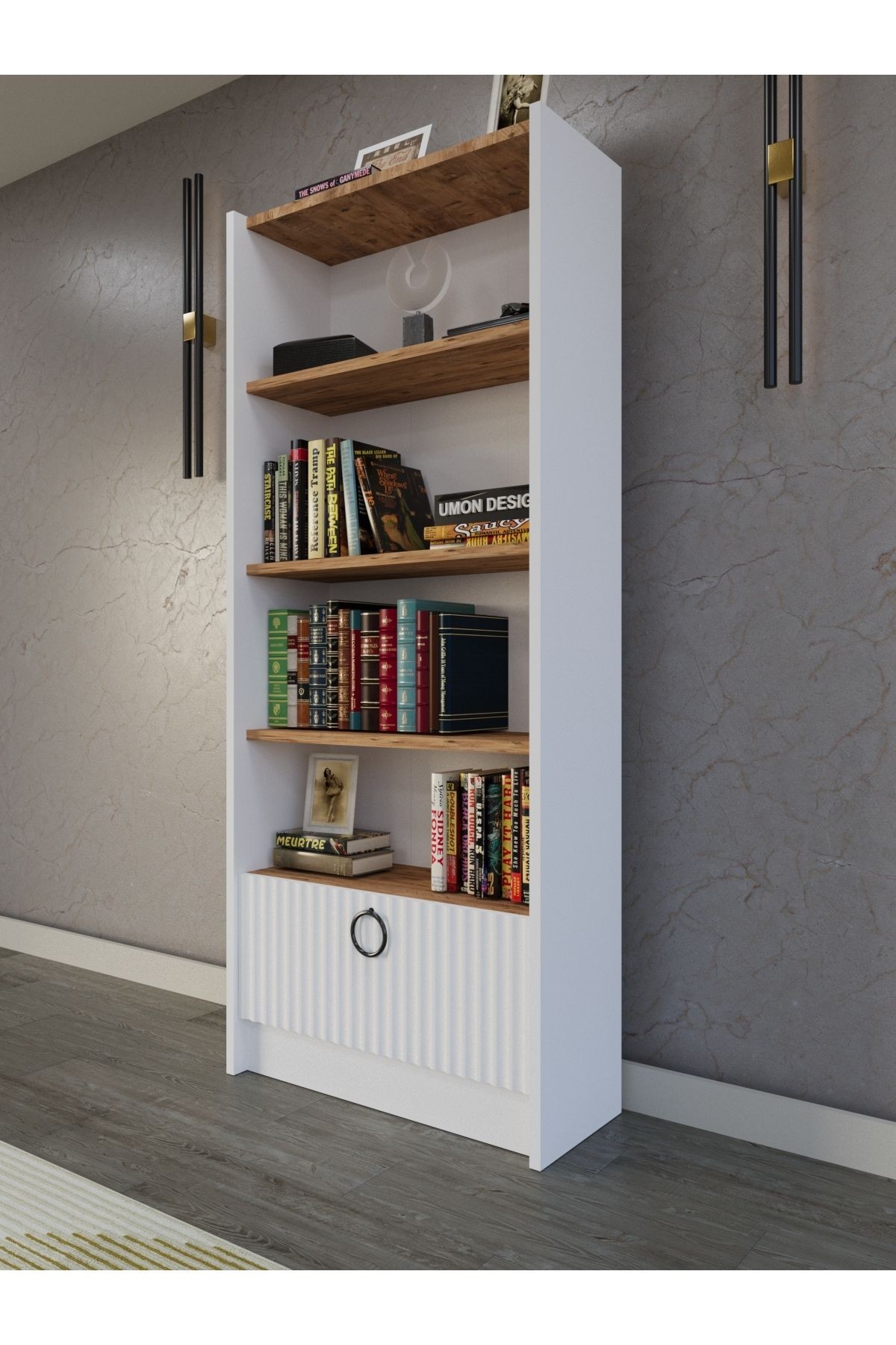 Line 5 Raflı Kapaklı Kitaplık MDF Dekoratif Kapak