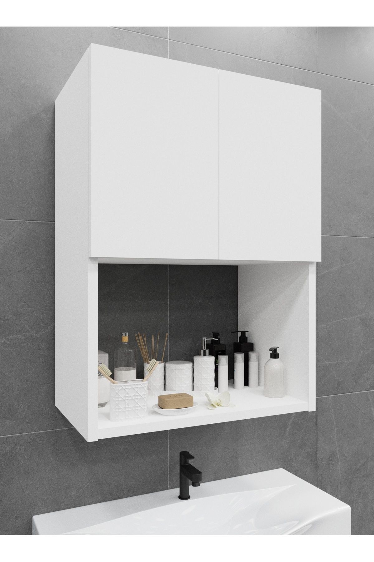 Banyo Dolabı Lavabo Üstü 2 Kapaklı Dolap Ecza Dolabı Beyaz - beyaz