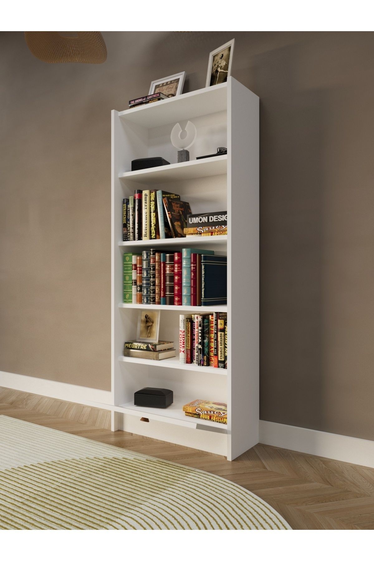 Bohem 5 Raflı Kapaklı Kitaplık MDF Dekoratif Kapak