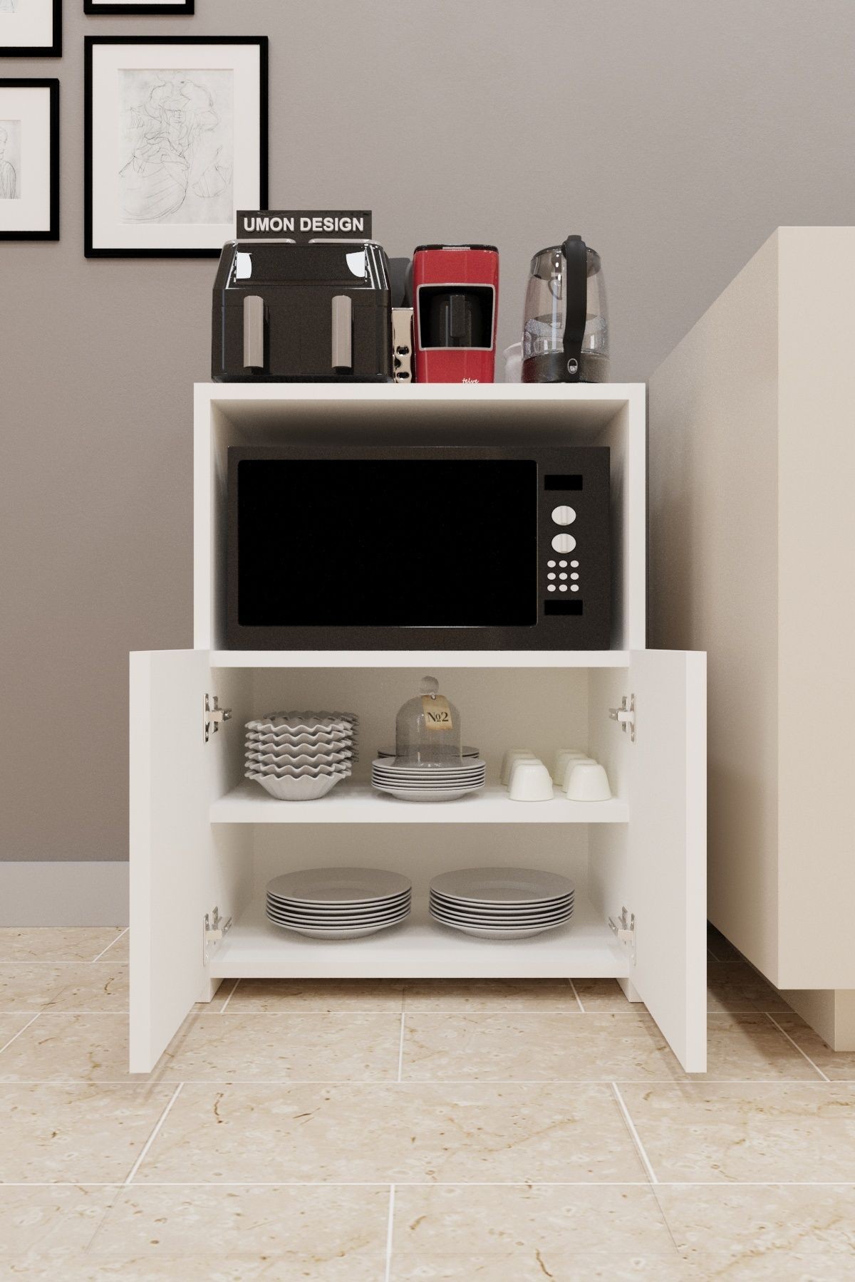 Çok Amaçlı Dolap Ayaklı Yarım Kapaklı Raflı Mutfak- Banyo- Kıyafet- Ofis- Hol- Balkon Beyaz