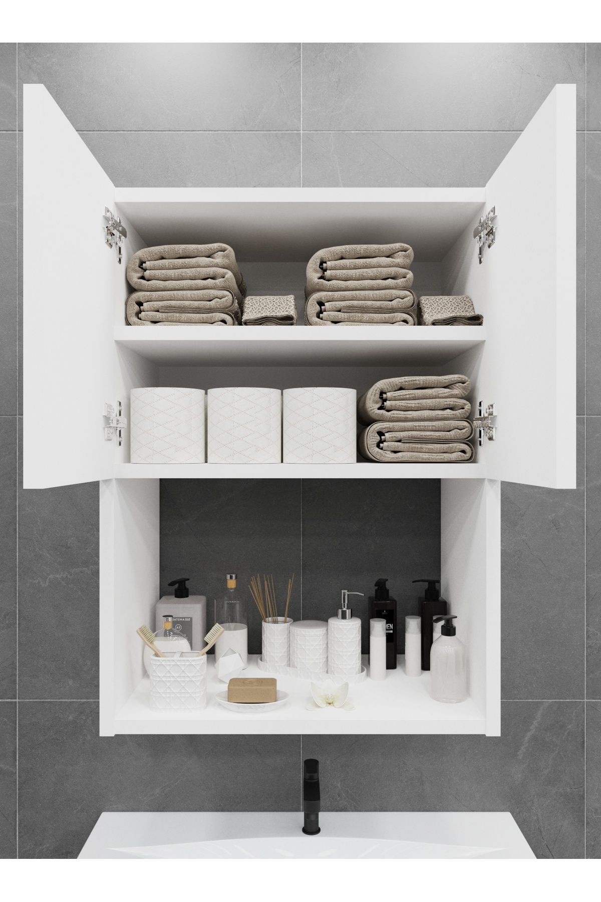 Banyo Dolabı Lavabo Üstü 2 Kapaklı Dolap Ecza Dolabı Beyaz