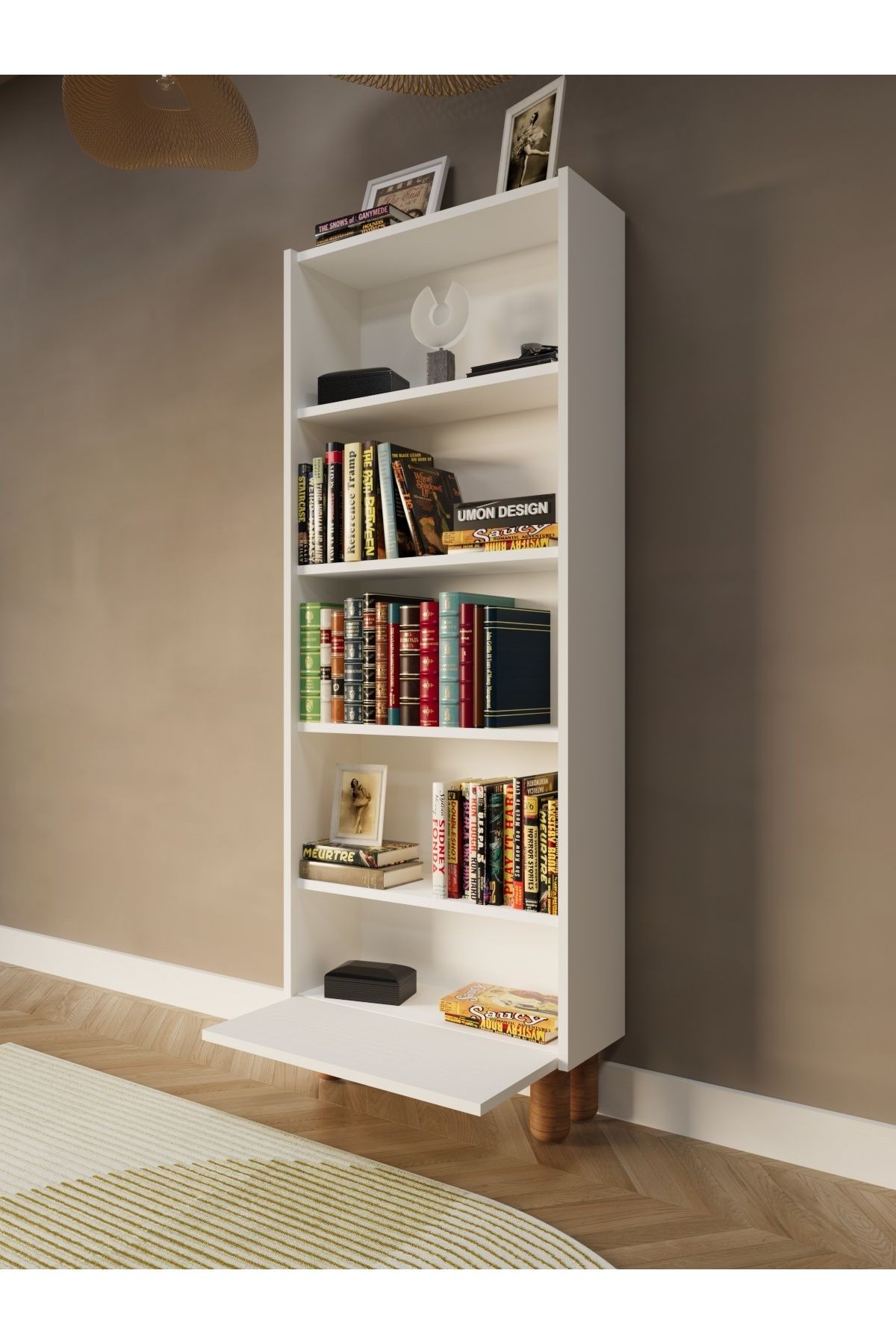 Bohem 5 Raflı Kapaklı Kitaplık MDF Dekoratif Kapak