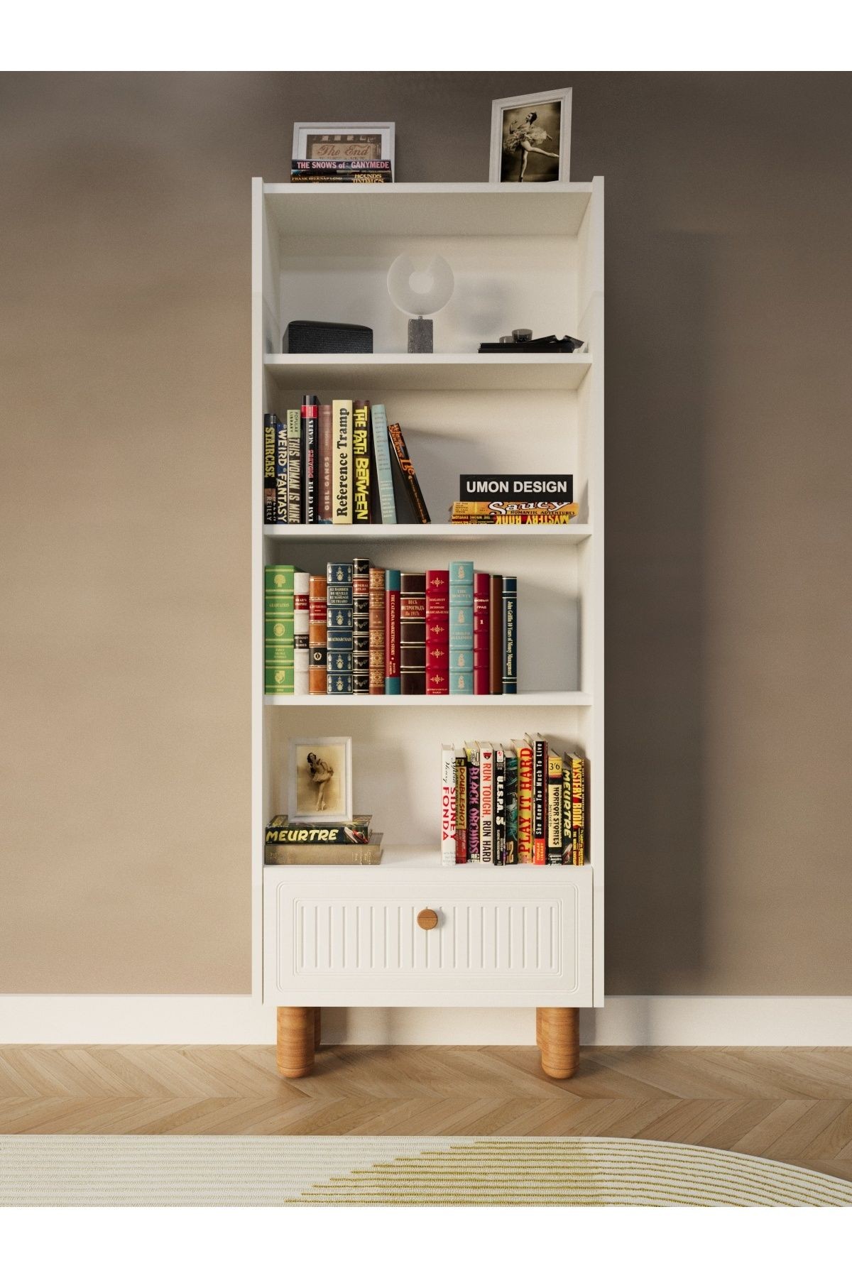 Bohem 5 Raflı Kapaklı Kitaplık MDF Dekoratif Kapak - beyaz