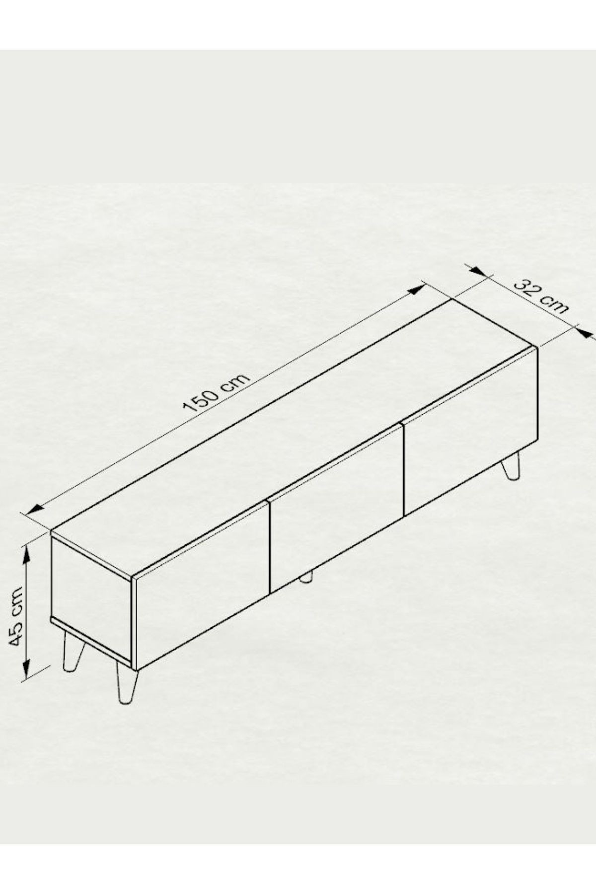 Line Tv Ünitesi 150 cm Üç Kapaklı MDF Kapak Raflı Ayaklı TV Sehpası