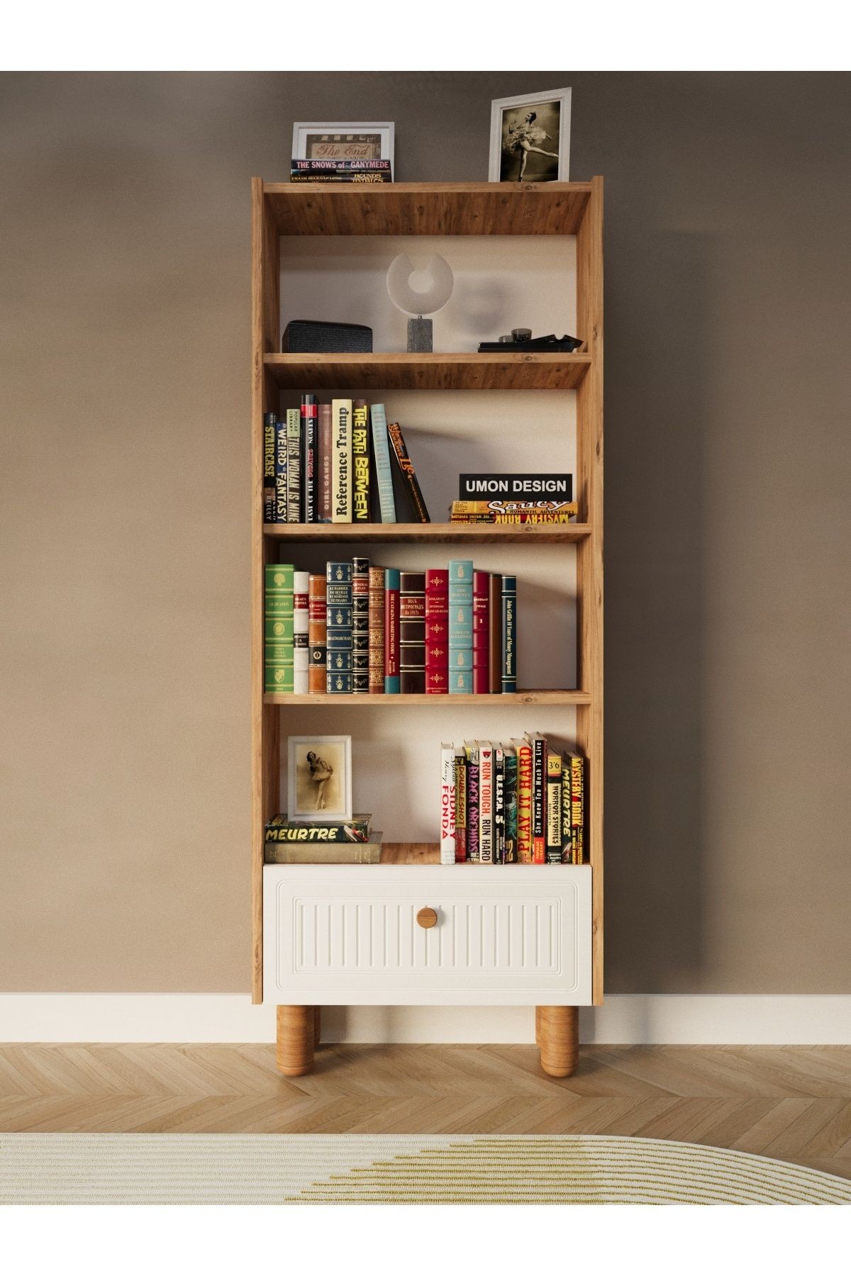 Bohem 5 Raflı Kapaklı Kitaplık MDF Dekoratif Kapak - çam
