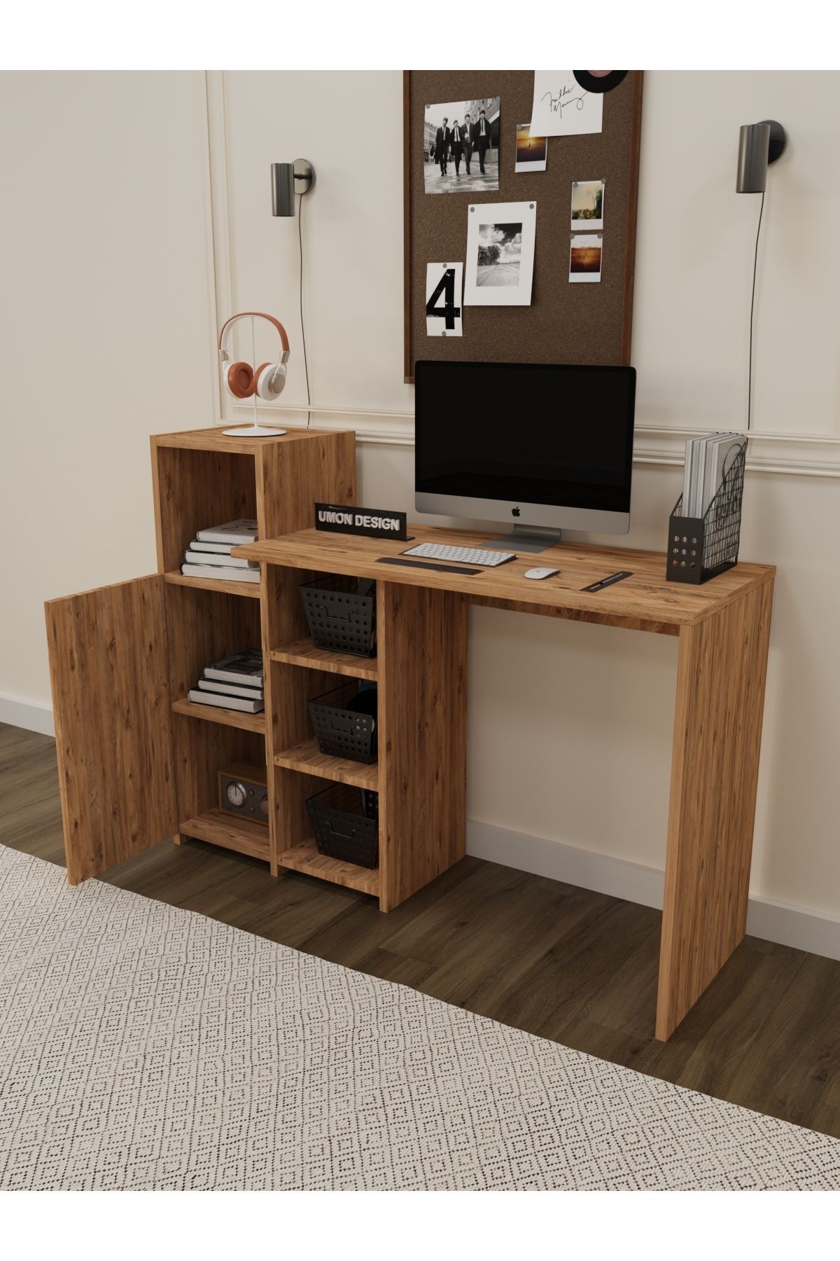 Umon Design Kitaplıklı Raflı Çalışma Masası, Çocuk Çalışma Masası, Dolaplı Çalışma Masası