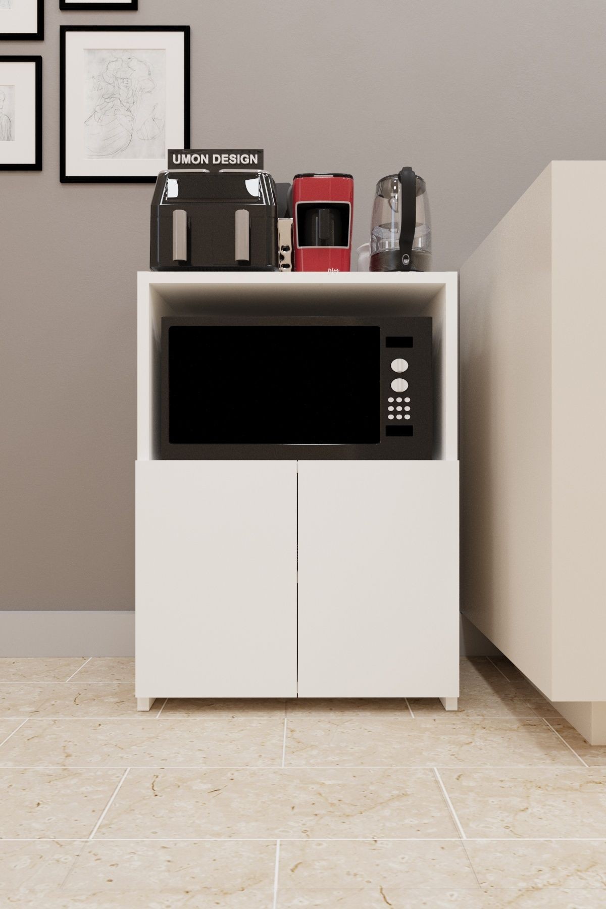Çok Amaçlı Dolap Ayaklı Yarım Kapaklı Raflı Mutfak- Banyo- Kıyafet- Ofis- Hol- Balkon Beyaz